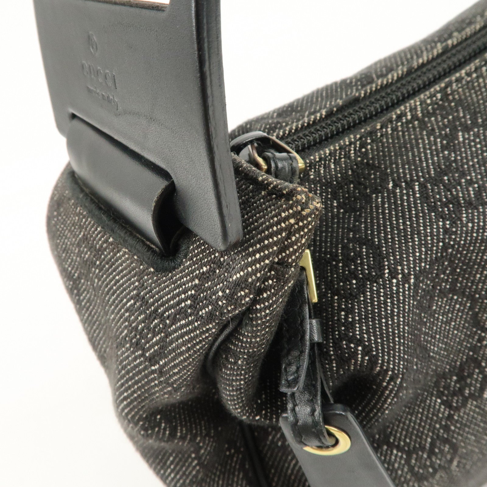 GUCCI GG Canvas Leather Shoulder Bag Hand Bag Black 92699 Used