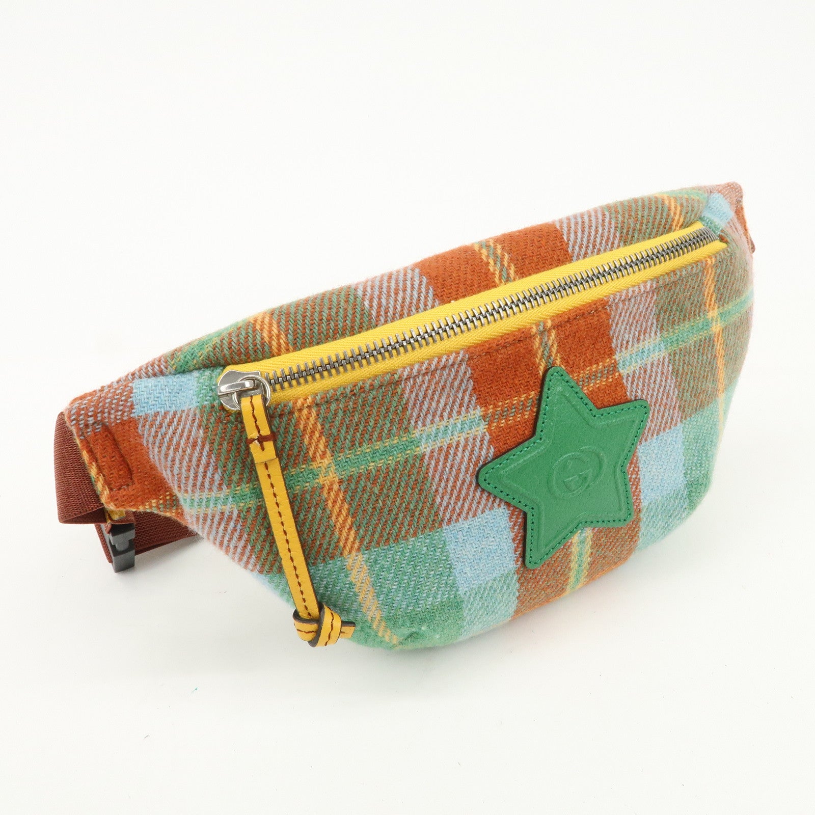 GUCCI Children's Wool Leather Body Bag Waist Bag Brown Green 502095