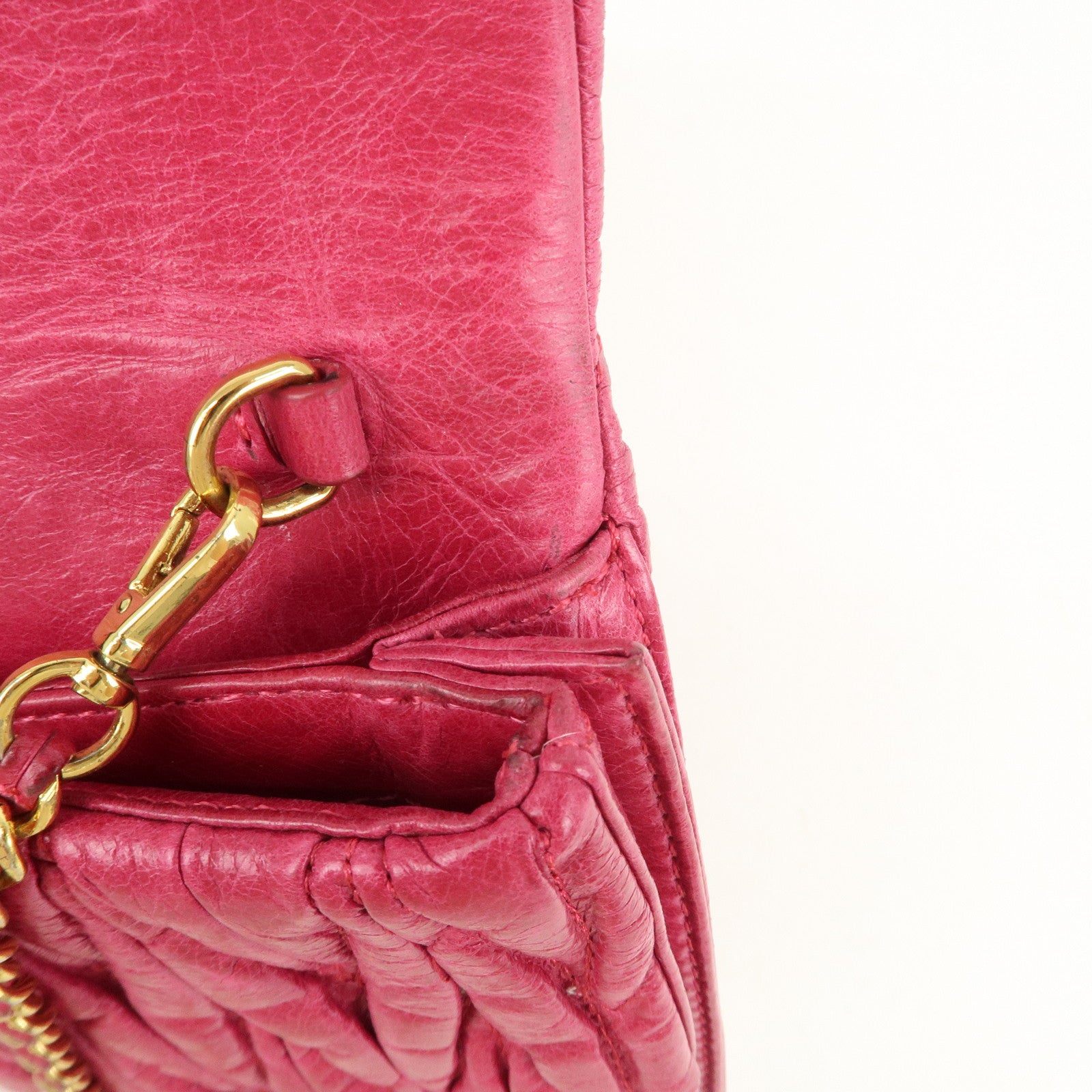 MIU MIU Matelasse Leather Chain Shoulder Bag Crossbody Bag Pink Used