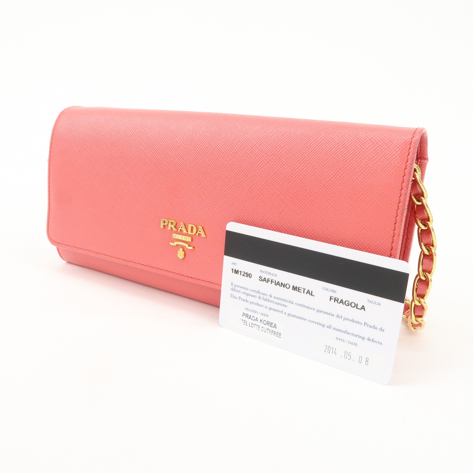 PRADA Saffiano Metal Chain Strap Wallet Shoulder Bag Pink Gold 1M1290 Used