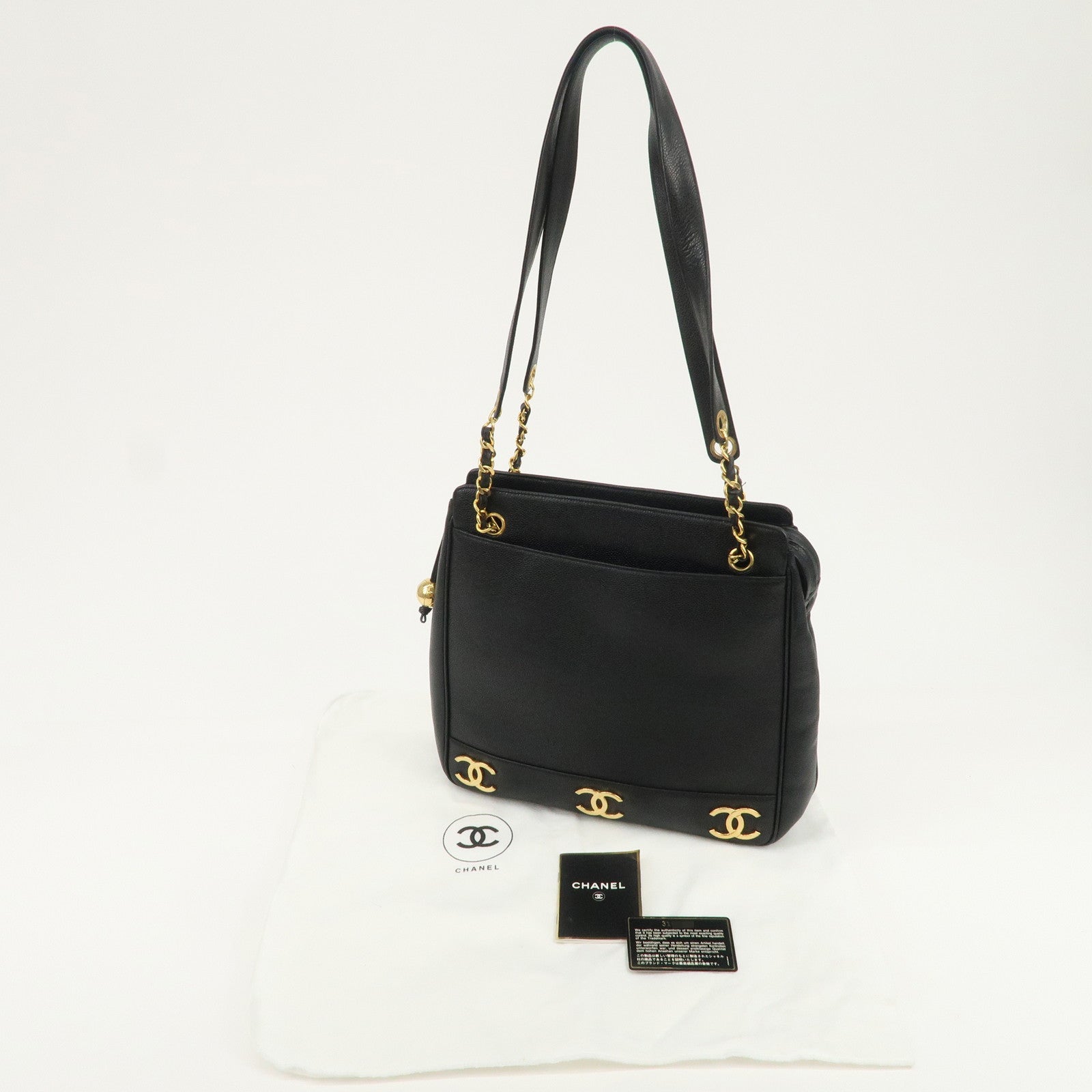 CHANEL Triple COCO Mark Caviarskin Shoulder Bag Tote Bag Black