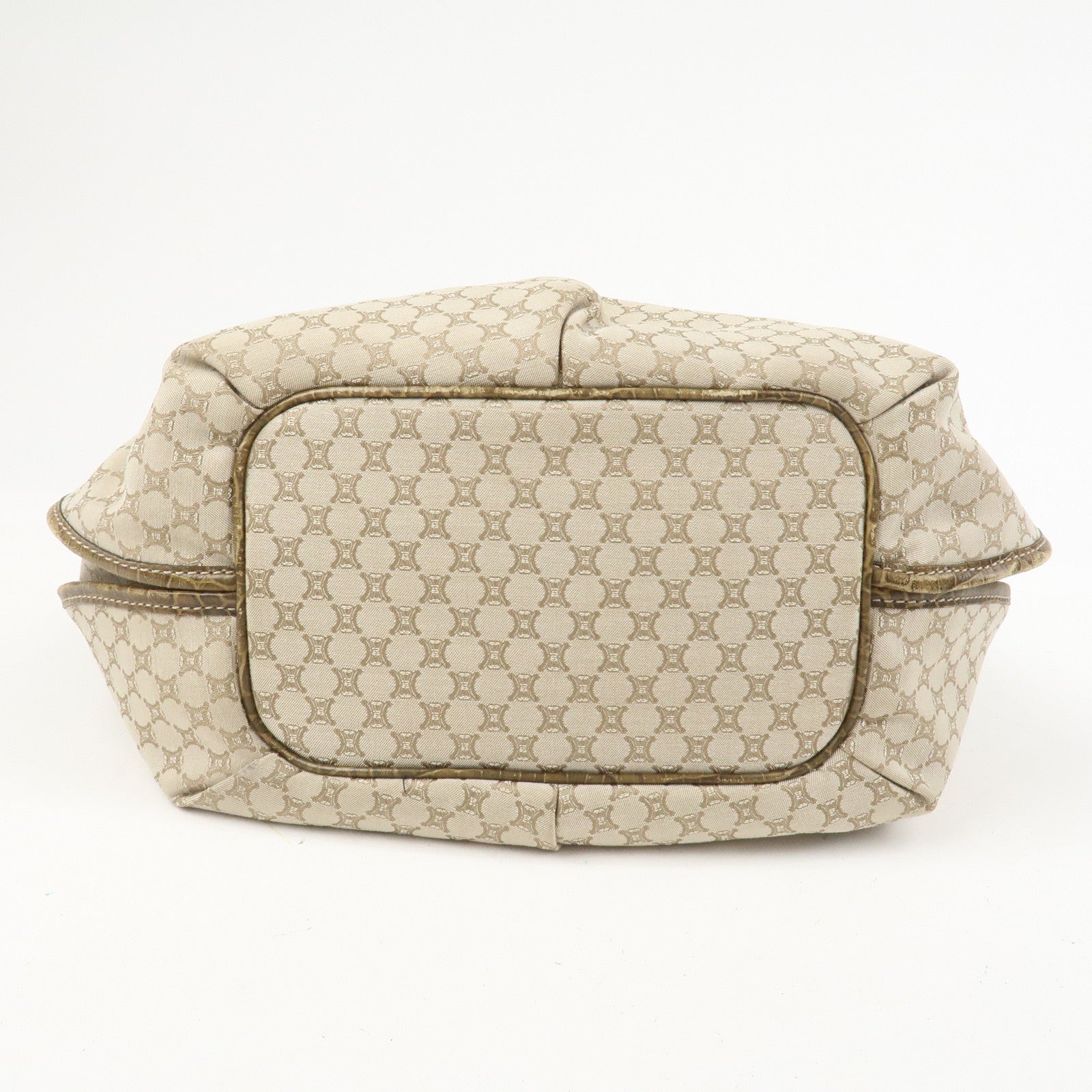 CELINE Macadam Logo Canvas Emboss Leather Shoulder Bag Beige Brown
