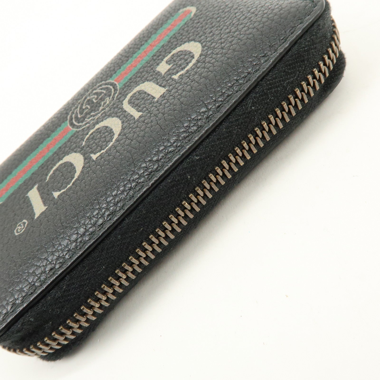 GUCCI Sherry GG Marmont Leather Zippy Card Case Black 496319