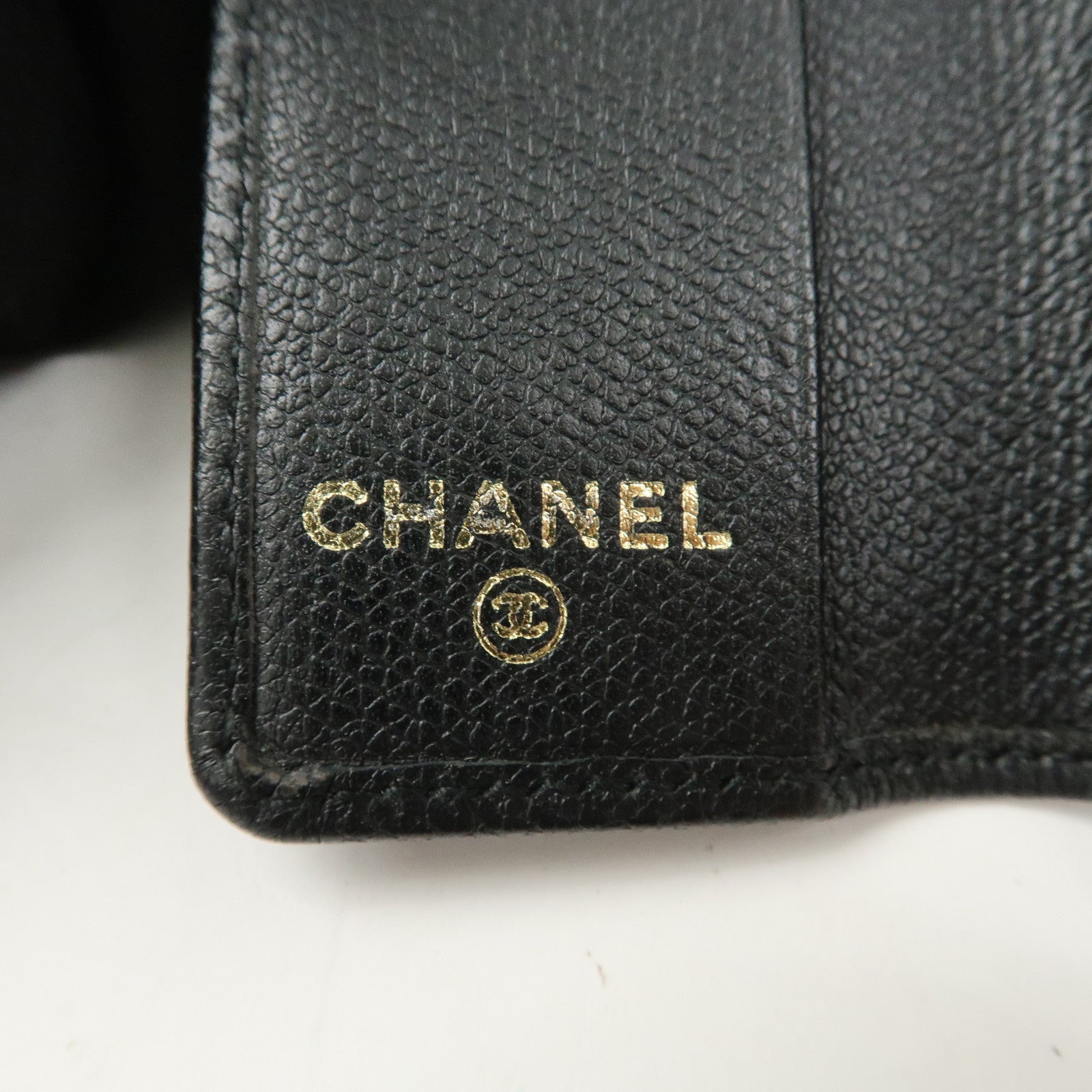 CHANEL Set Of 2 Leather Bi-Fold Long Wallet Key Case Black Gold