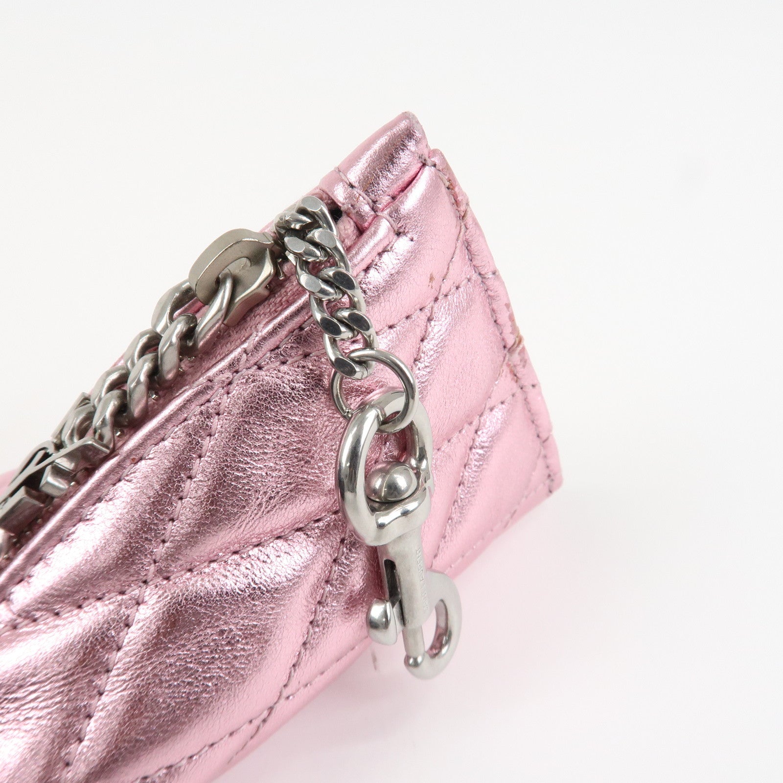 SAINT LAURENT PARIS Leather Coin Case Key Case Metallic Pink Used