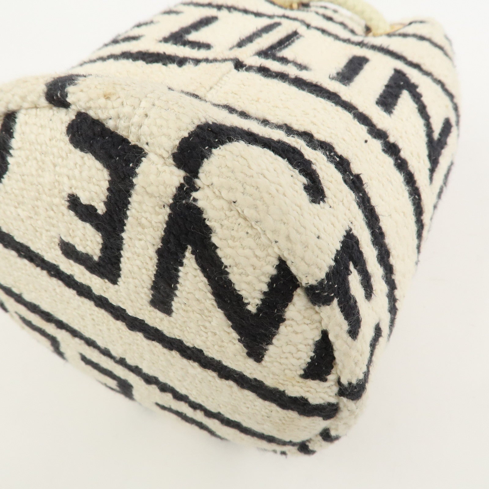 CELINE Teen Drawstring Canvas Leather Hand Bag Natural Brown