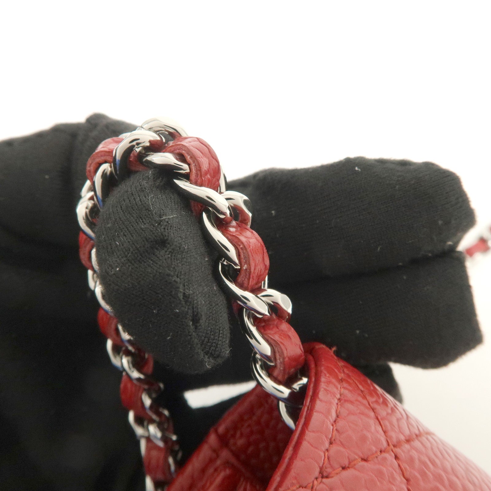 CHANEL Matelasse COCO Mark Caviarskin Chain Wallet Red A33814