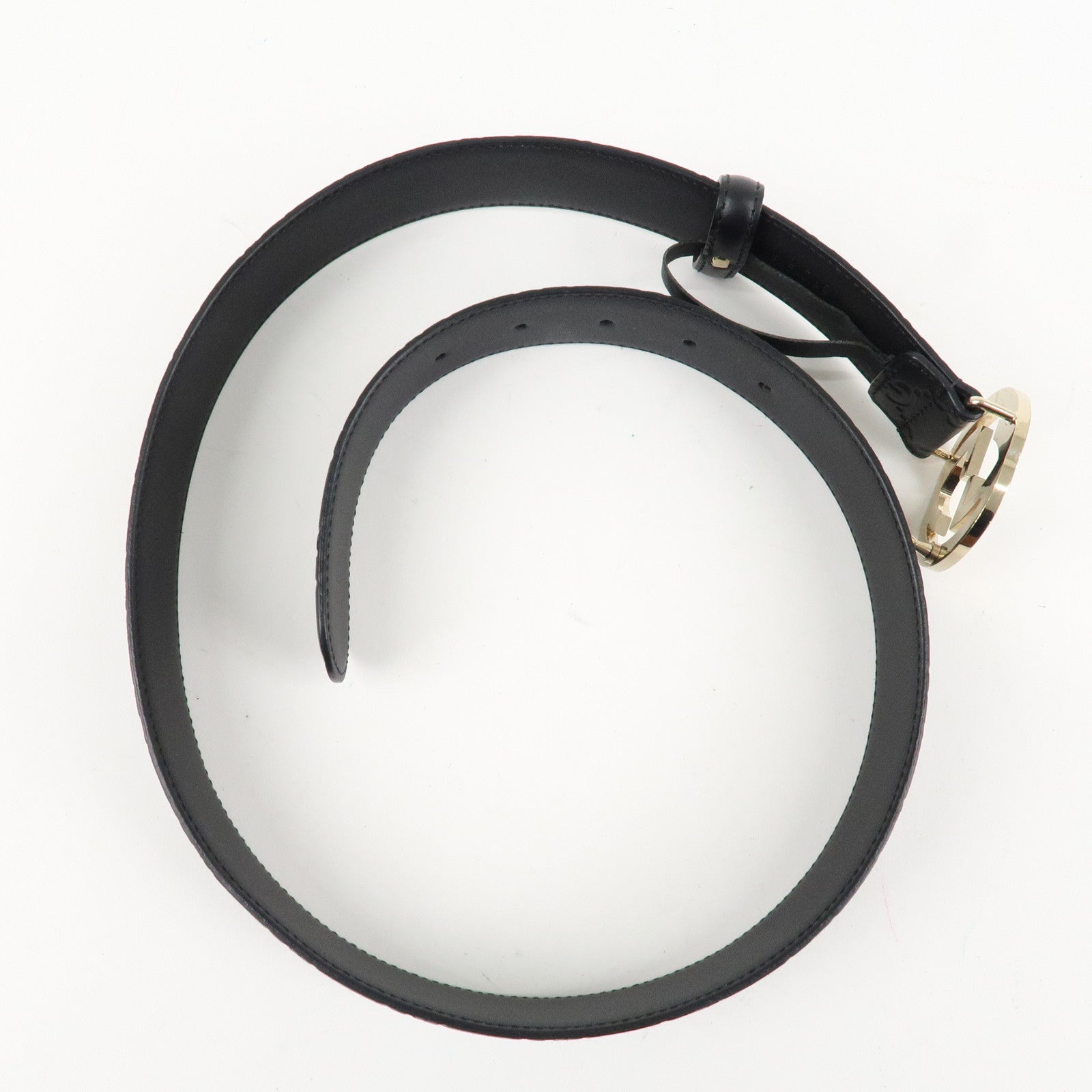 GUCCI Interlocking G Guccissima Leather Belt 80/32 Black 370543 Used