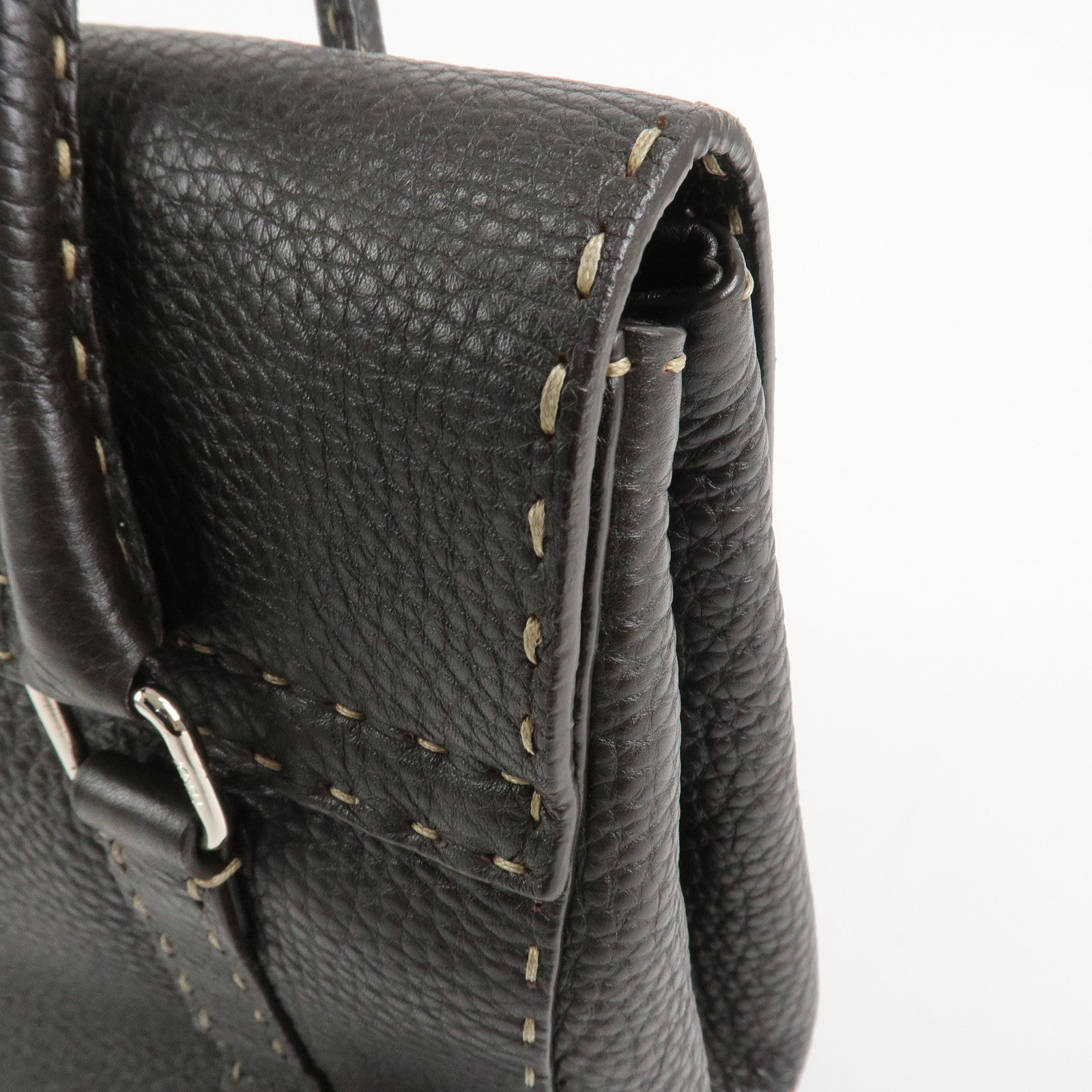 FENDI Selleria Leather Hand Bag Shoulder Bag Brown 8BR656