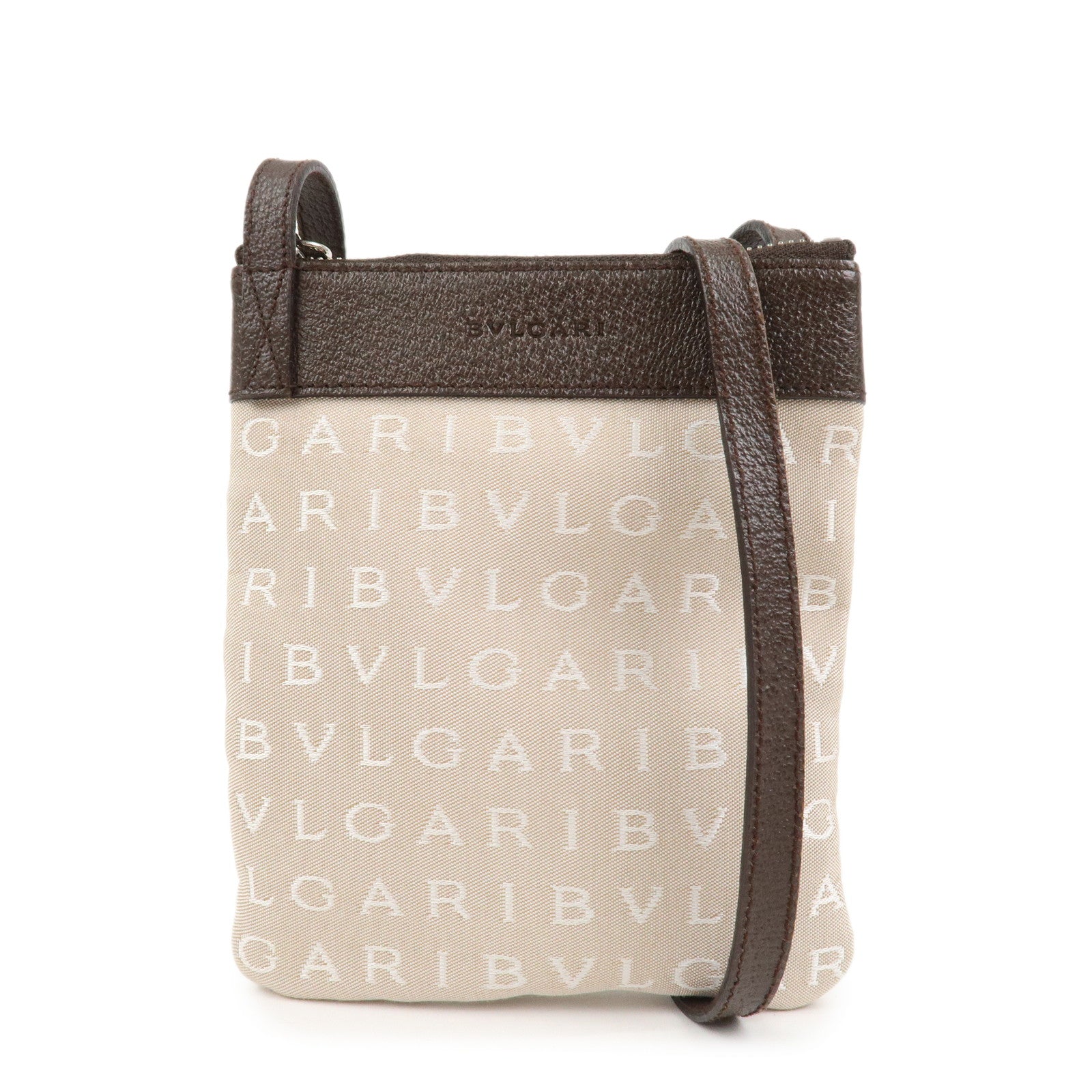 BVLGARI Logo Mania Canvas Leather Shoulder Bag Beige Brown 22588