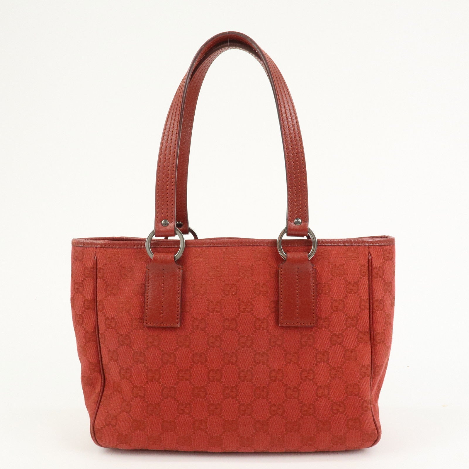 GUCCI GG Canvas Leather Tote Bag Hand Bag Red 113019
