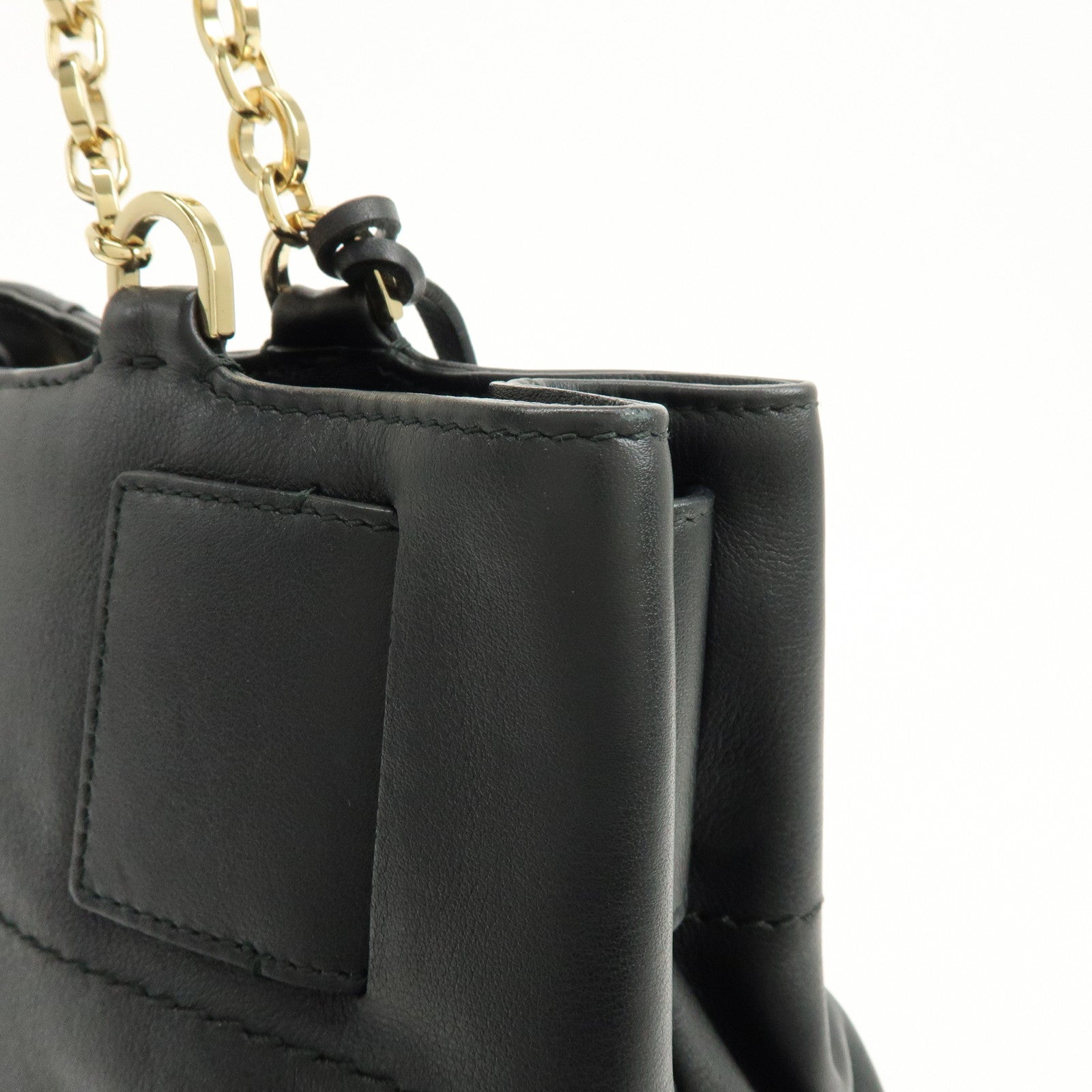 Ferragamo Gancini Leather Tote Bag Hand Bag Shoulder Bag Black