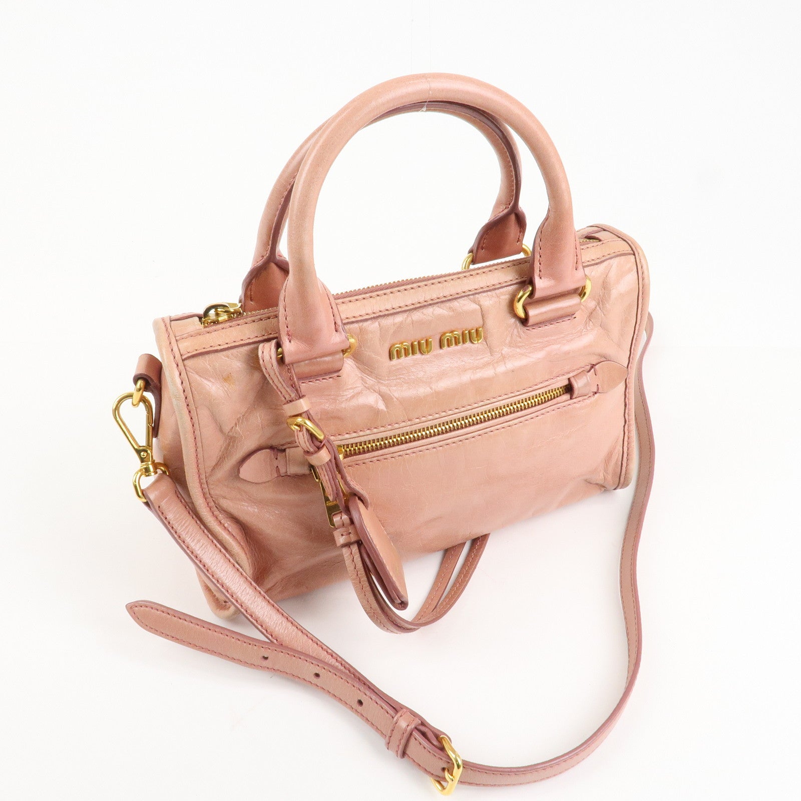 MIU MIU Leather 2Way Bag Shoulder Bag Hand Bag Pink Used