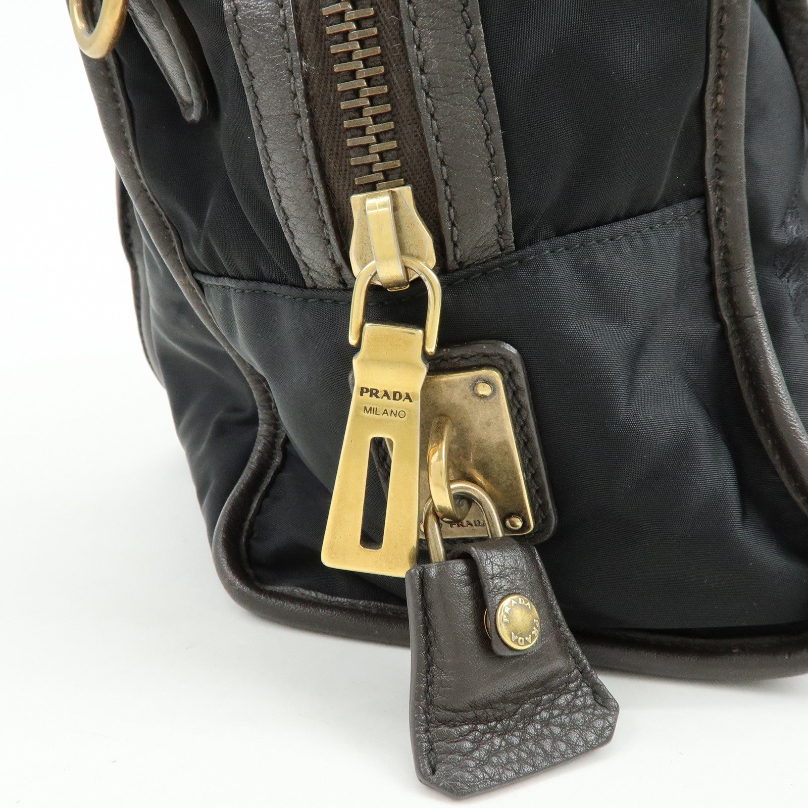 PRADA Triangle Logo Nylon Leather 2Way Hand Shoulder Bag Black