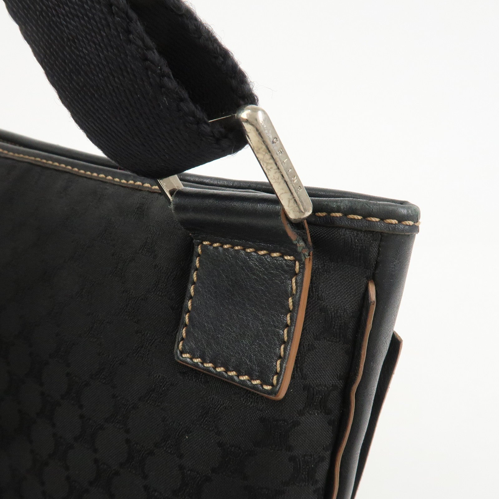 CELINE Macadam Logo Canvas Leather Shoulder Bag Crossbody Bag Black
