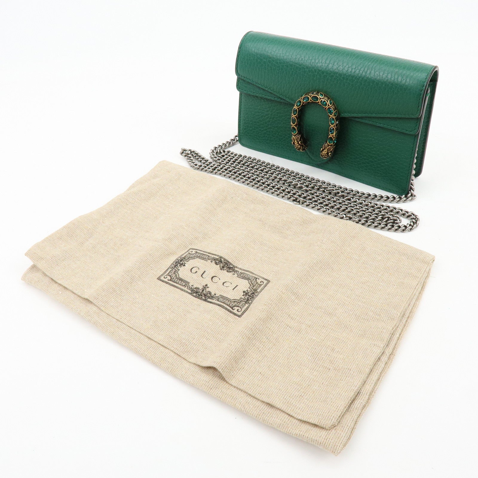 GUCCI Dionysus Super Mini Leather Chain Shoulder Bag Green 476432