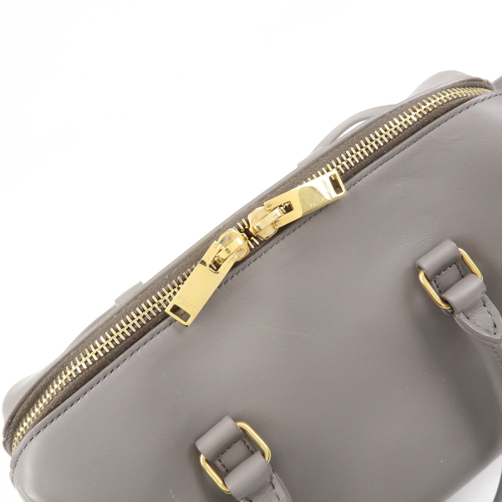 SAINT LAURENT PARIS Baby Duffle Leather 2WAY Hand Bag Gray 330958