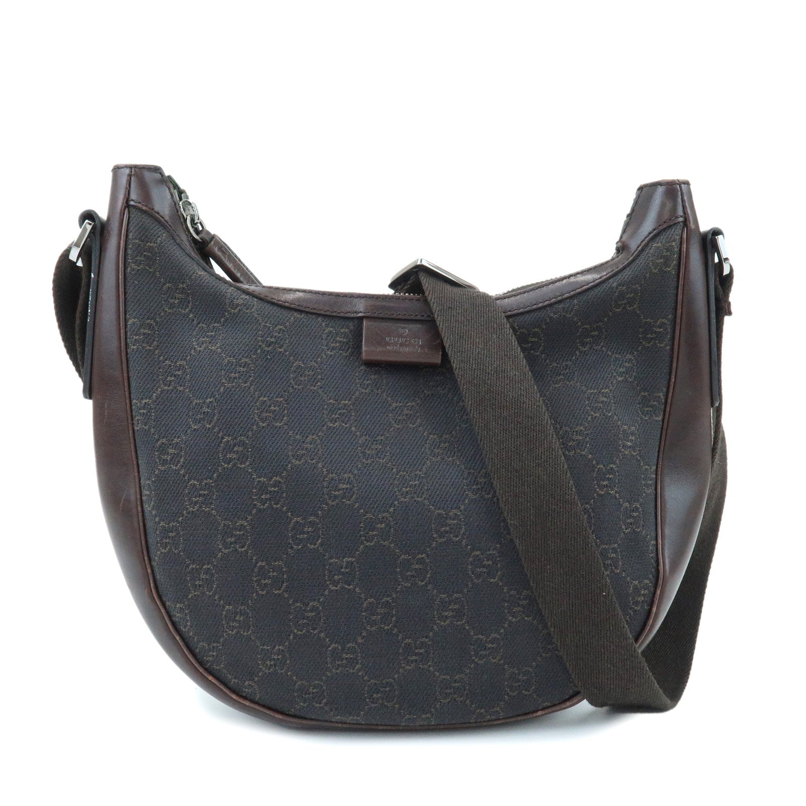 GUCCI GG Denim Leather Shoulder Crossbody Bag Dark Brown 101682