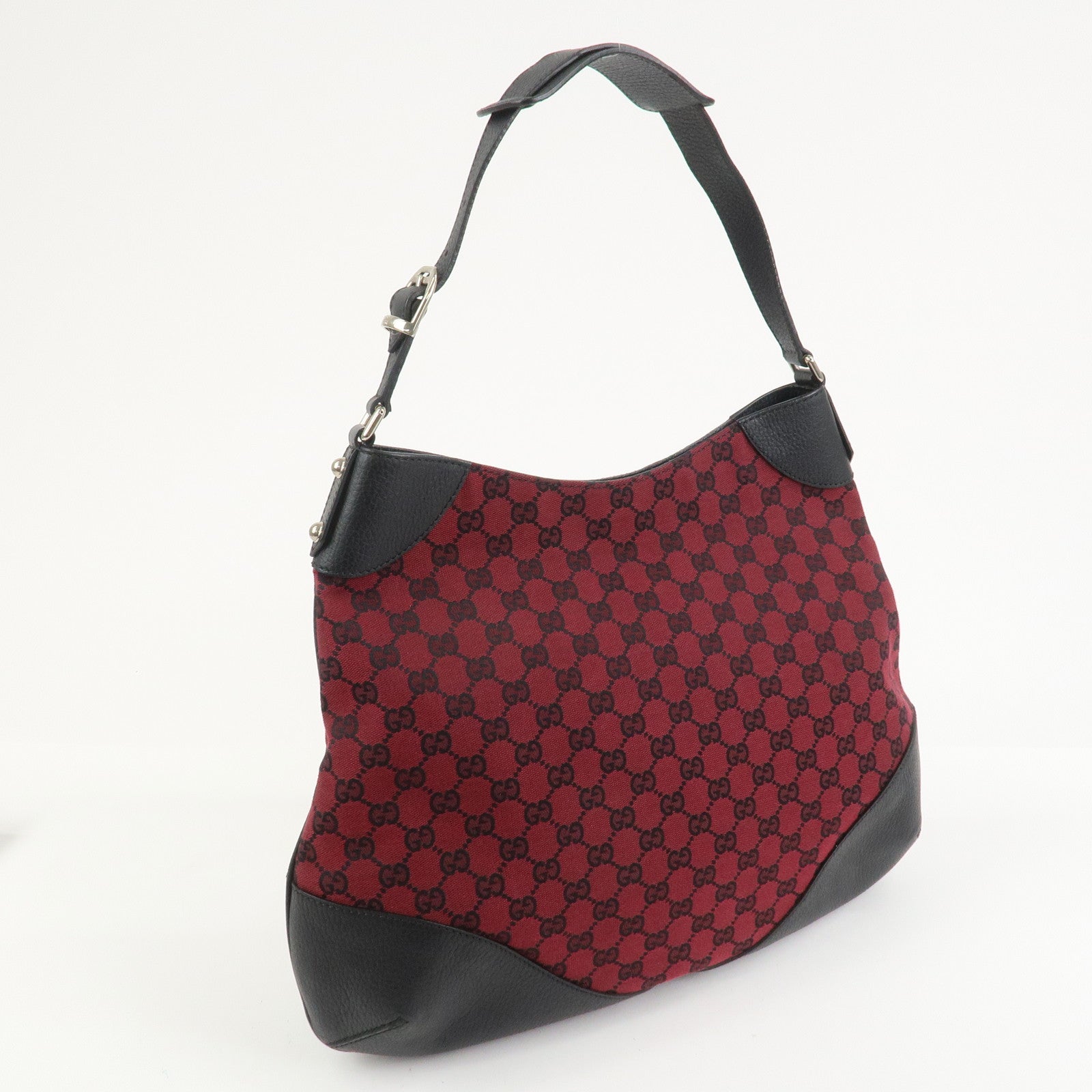 GUCCI GG Canvas Leather Shoulder Bag Red Black 272389