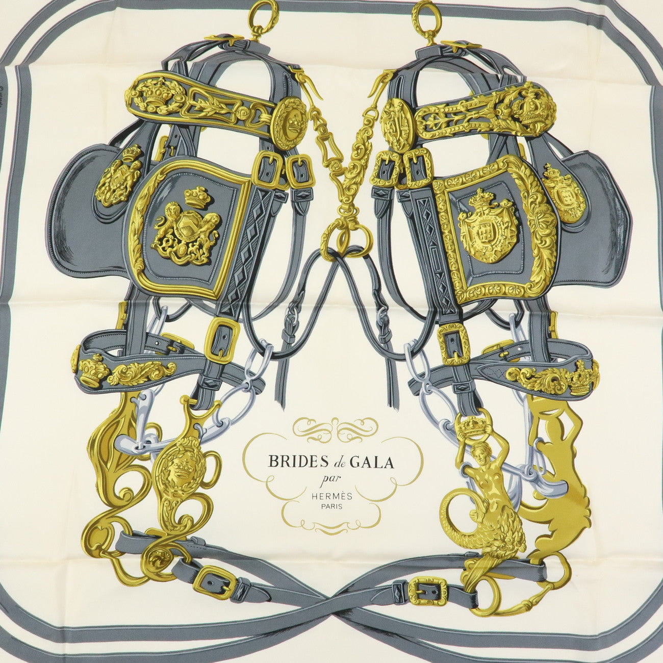 HERMES Carre 90 Silk 100% Scarf BRIDES DE GALA Pink White