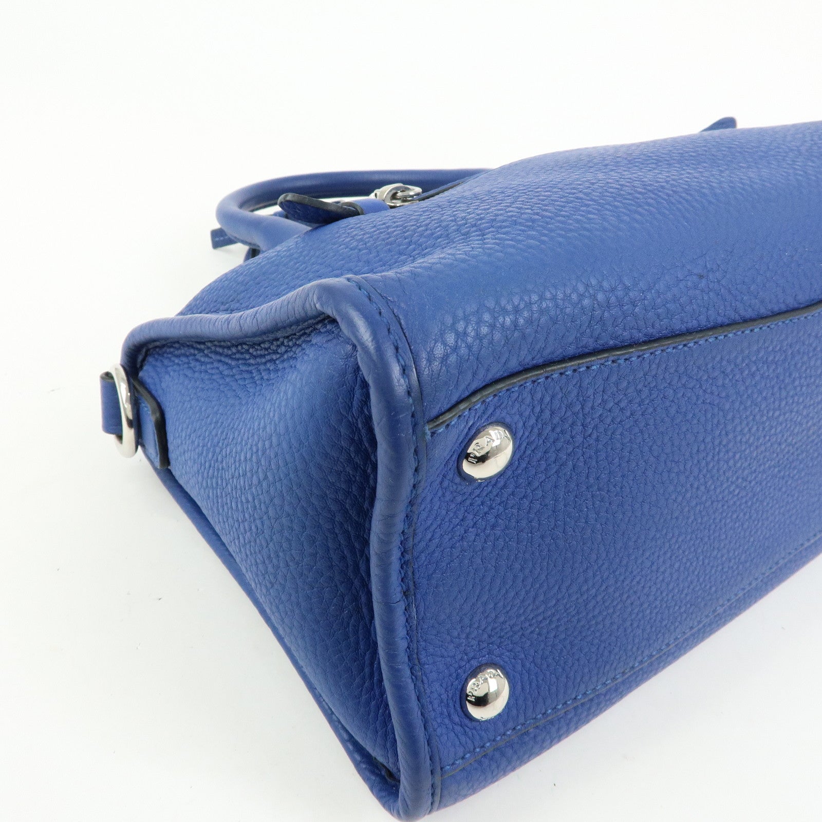 PRADA Leather 2Way Bag Hand Bag Shoulder Bag Blue BL0805