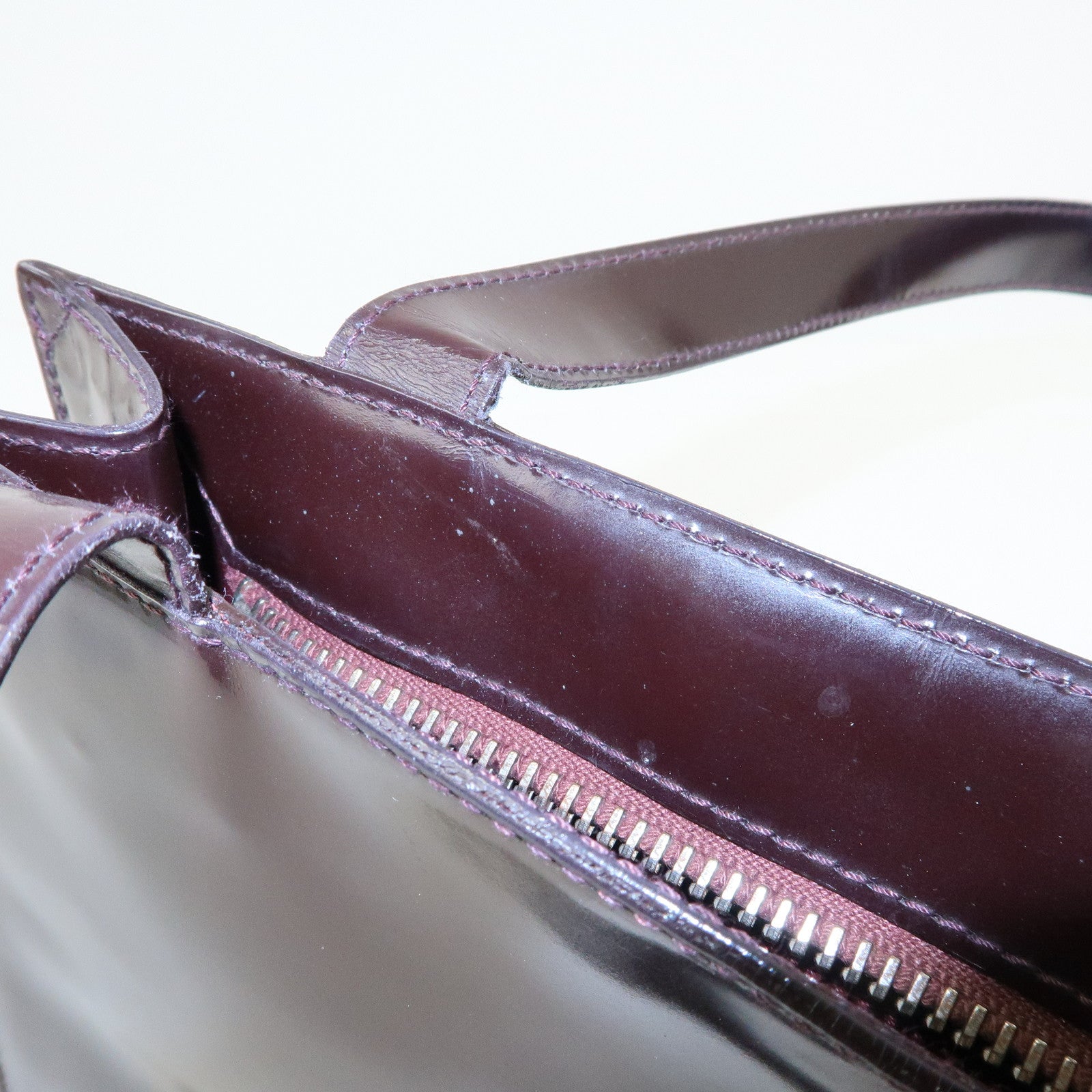 CHANEL Logo Patent Leather Tote Bag Shoulder Bag Brown