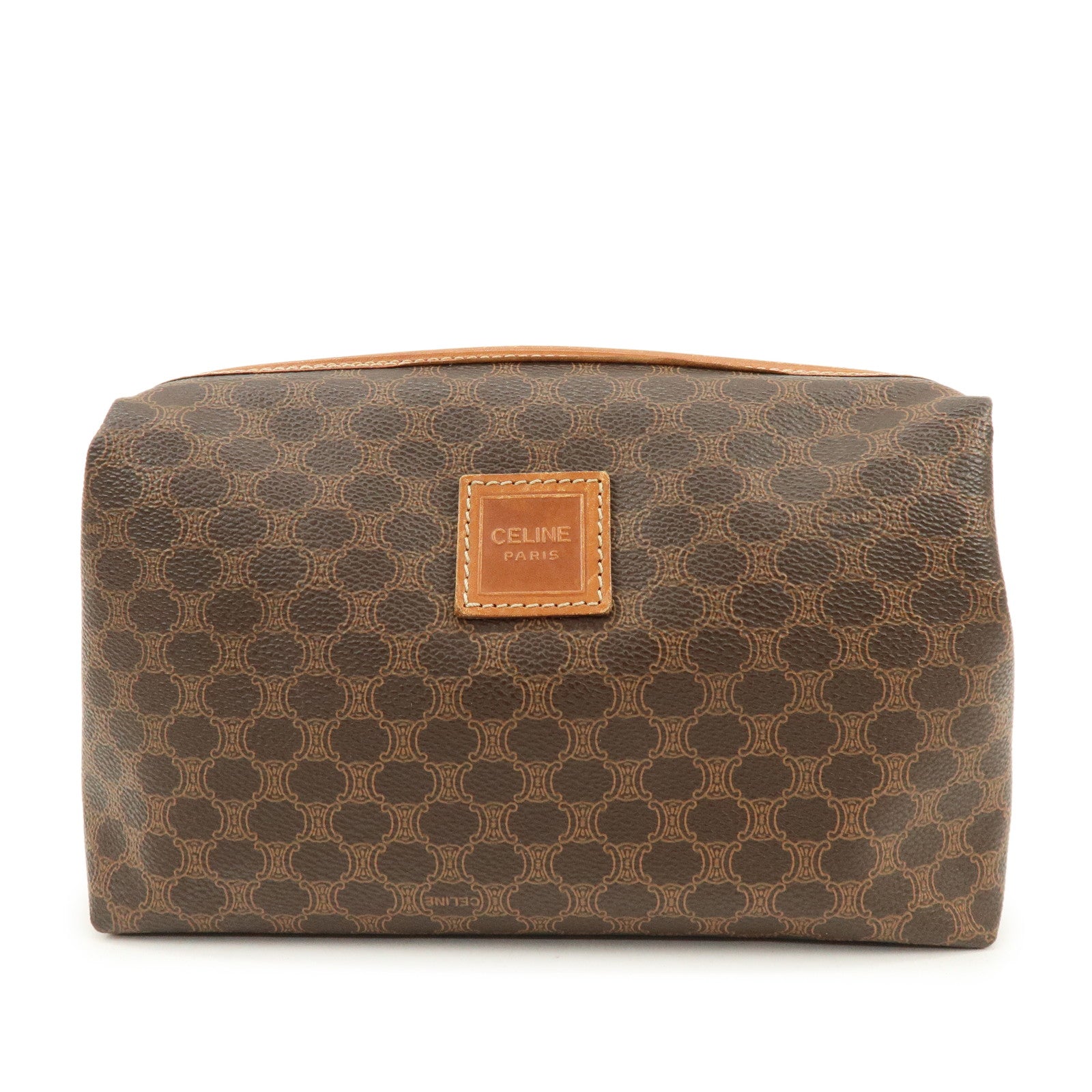 CELINE Macadam PVC Leather Pouch Cosmetic Pouch Brown