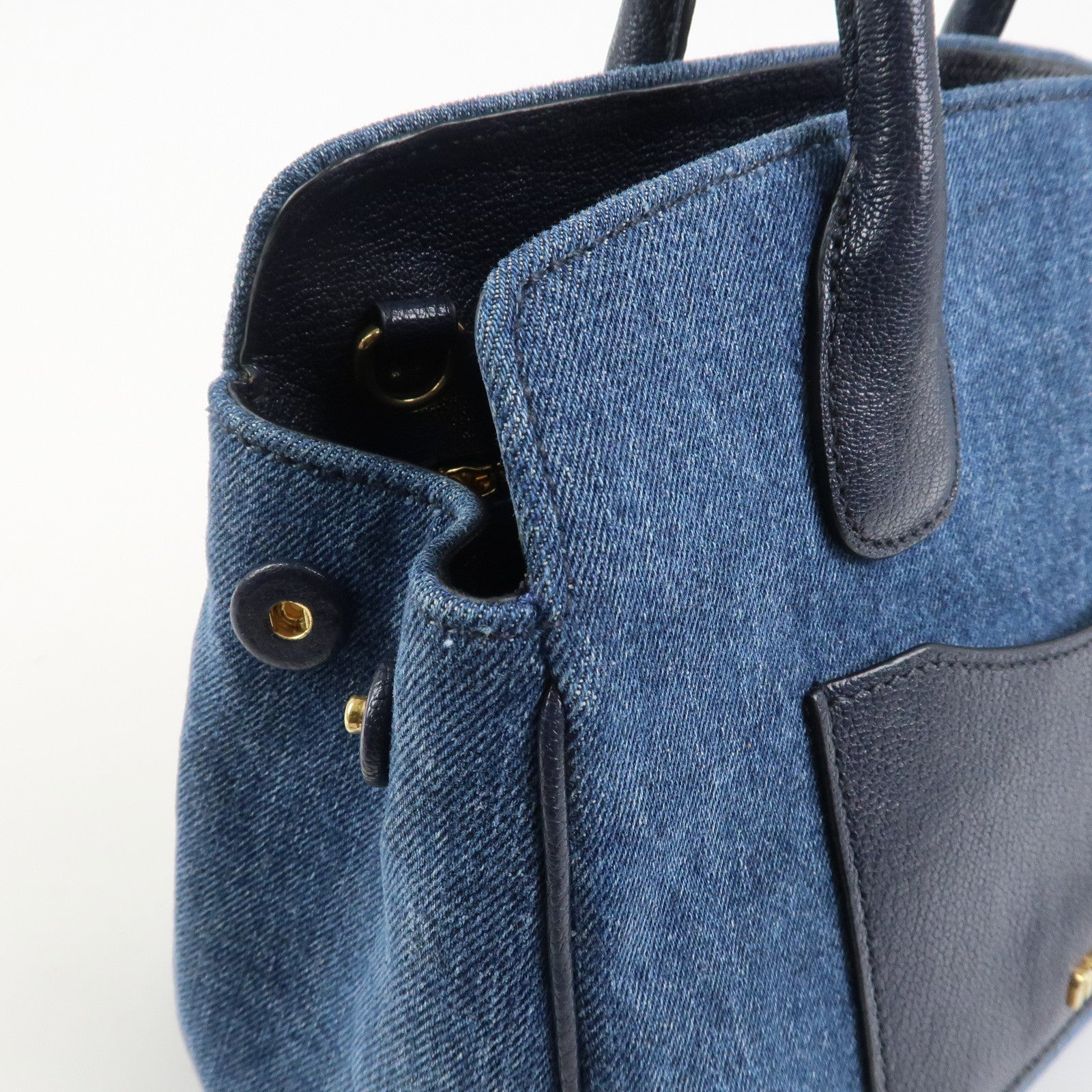 MIU MIU Madras Denim Leather 2Way Hand Bag Shoulder Bag 5BA130