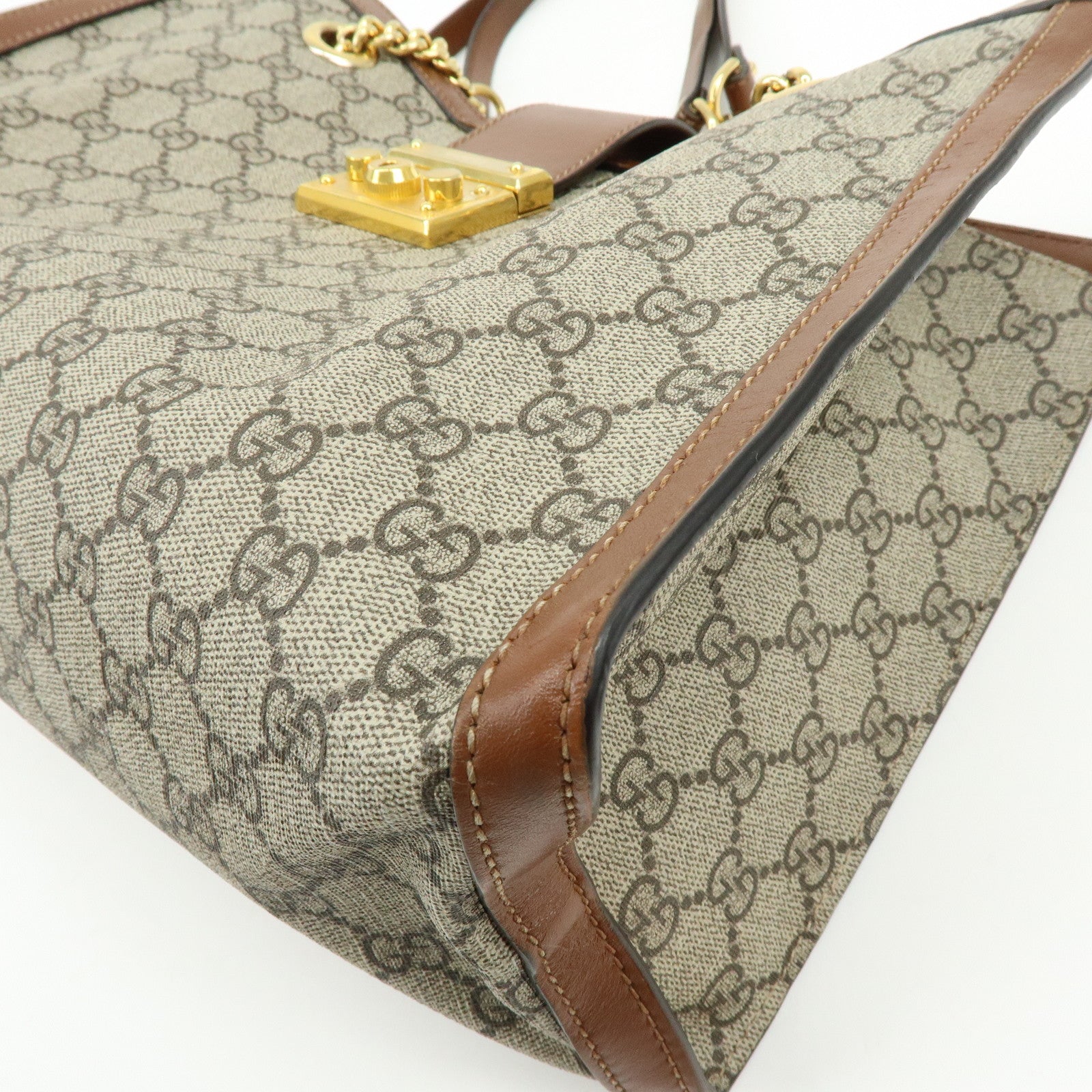 GUCCI GG Supreme PVC Leather Chain Shoulder Bag Beige Brown 479197