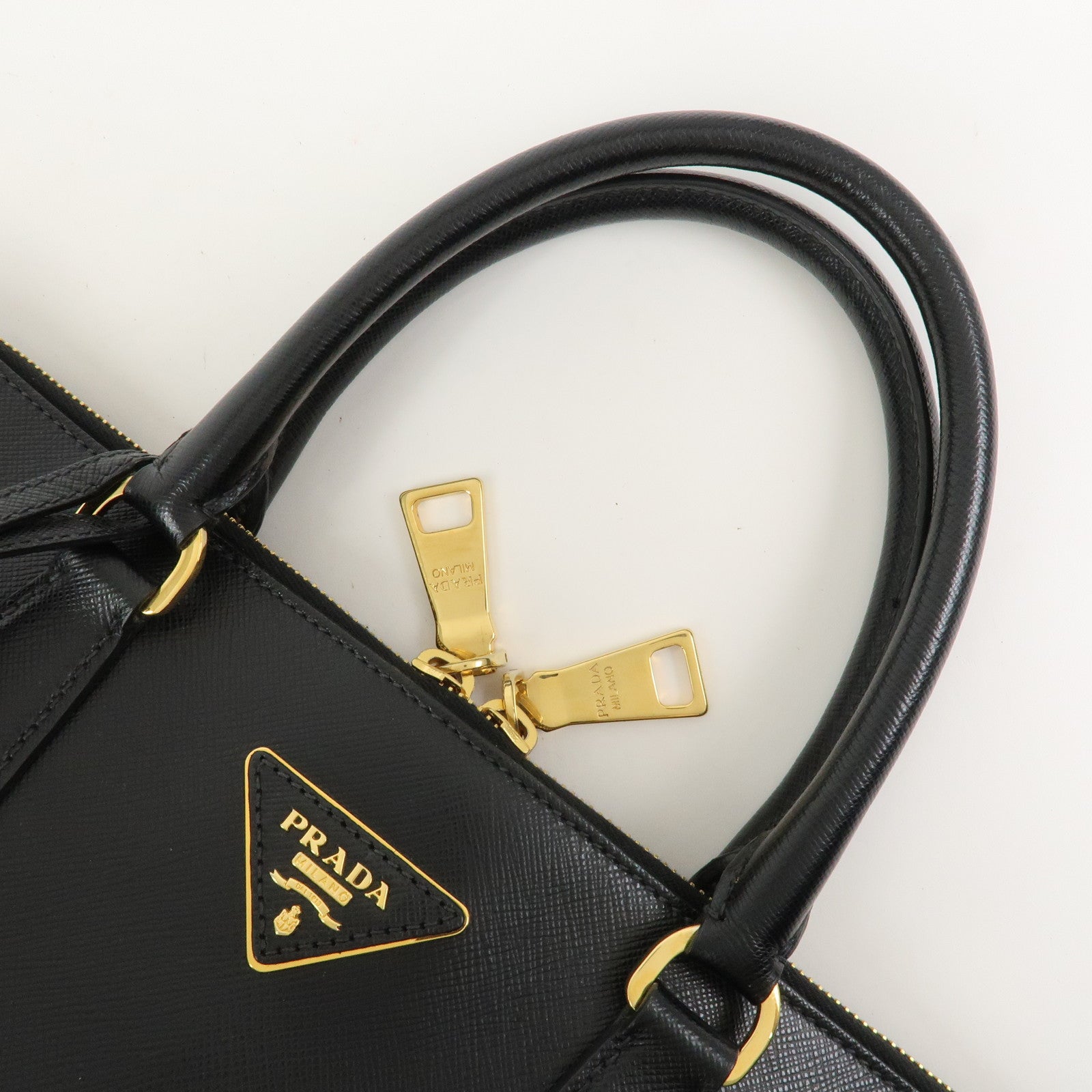 PRADA Logo Saffiano Leather Hand Bag Tote Bag Black BL0812