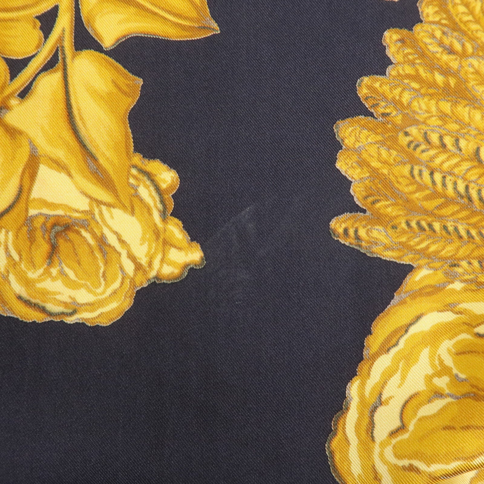 CHANEL Silk 100% Flower Chain Print Scarf Black Gold