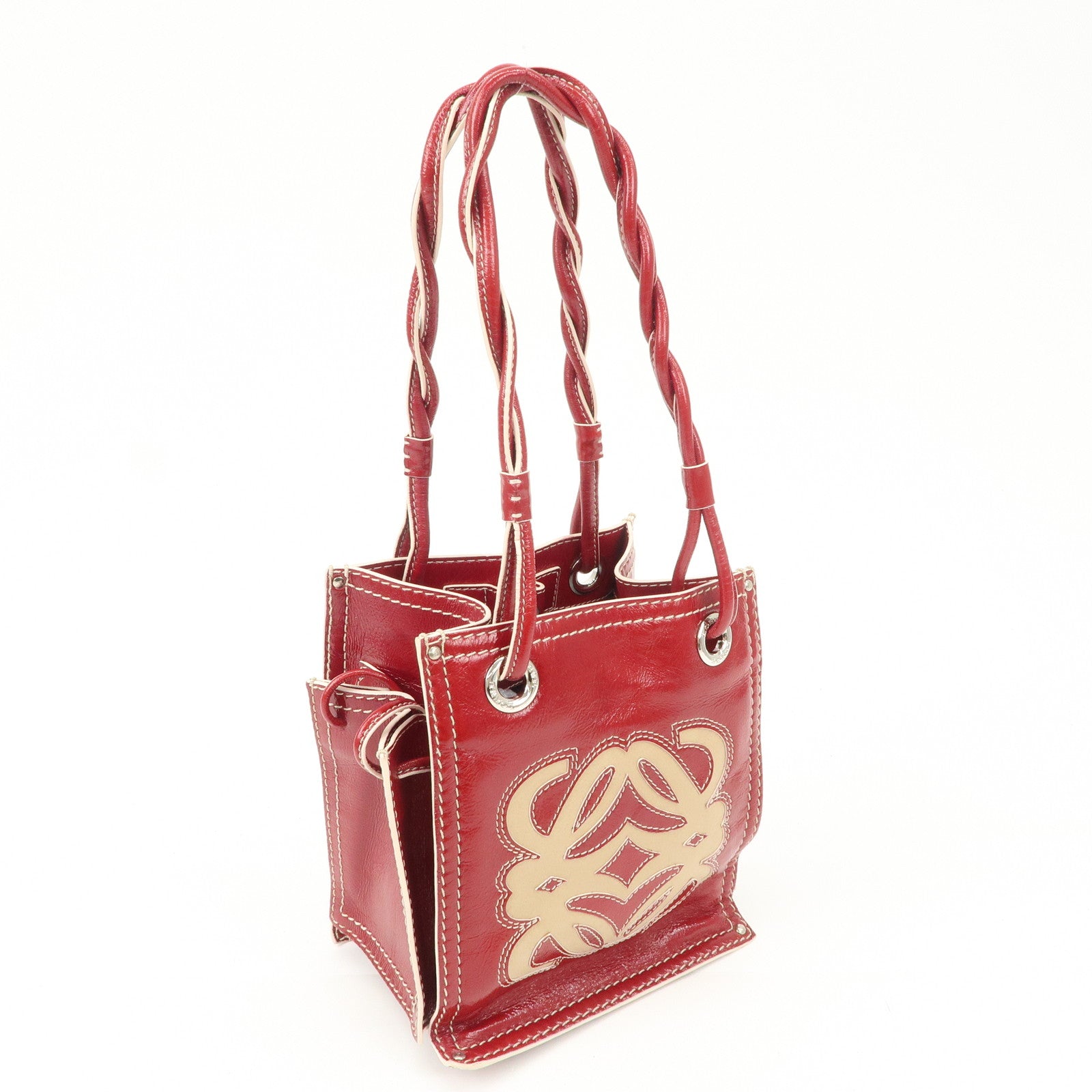 LOEWE Anagram Leather Hand Bag Shoulder Bag Red Used