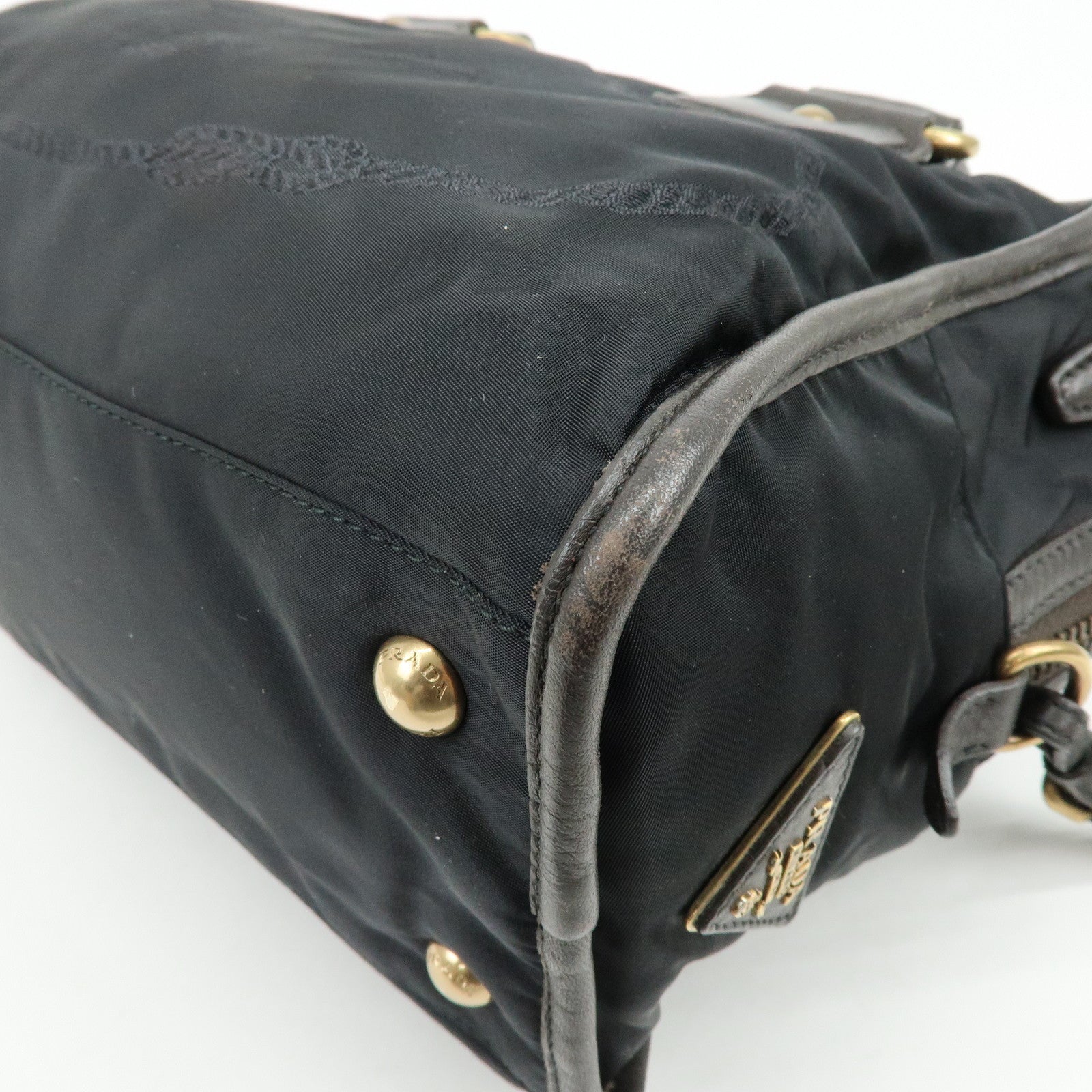 PRADA Triangle Logo Nylon Leather 2Way Hand Shoulder Bag Black