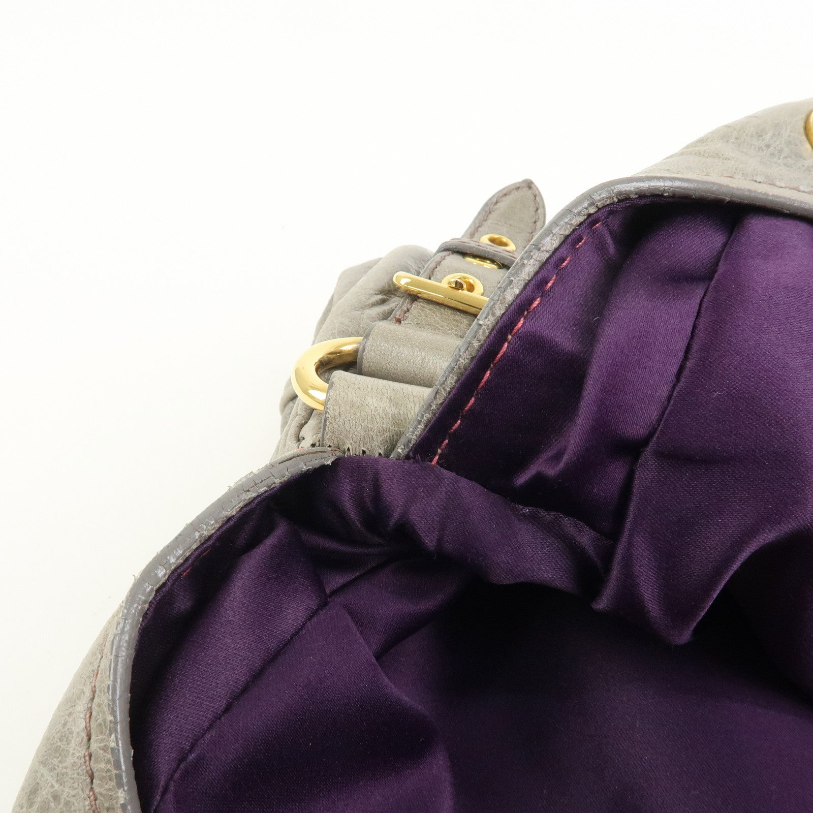 MIU MIU Logo Leather Hand Bag Shoulder Bag Gray