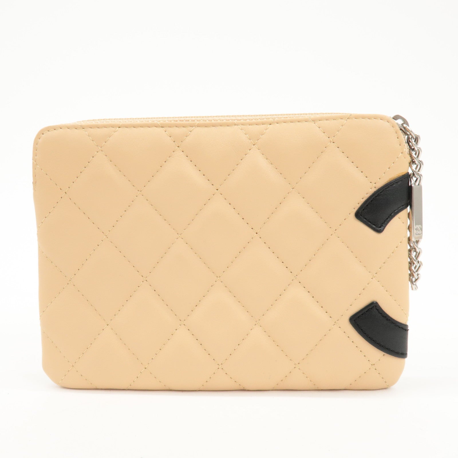 CHANEL COCO Mark Cambon Line Leather Pouch Beige Used