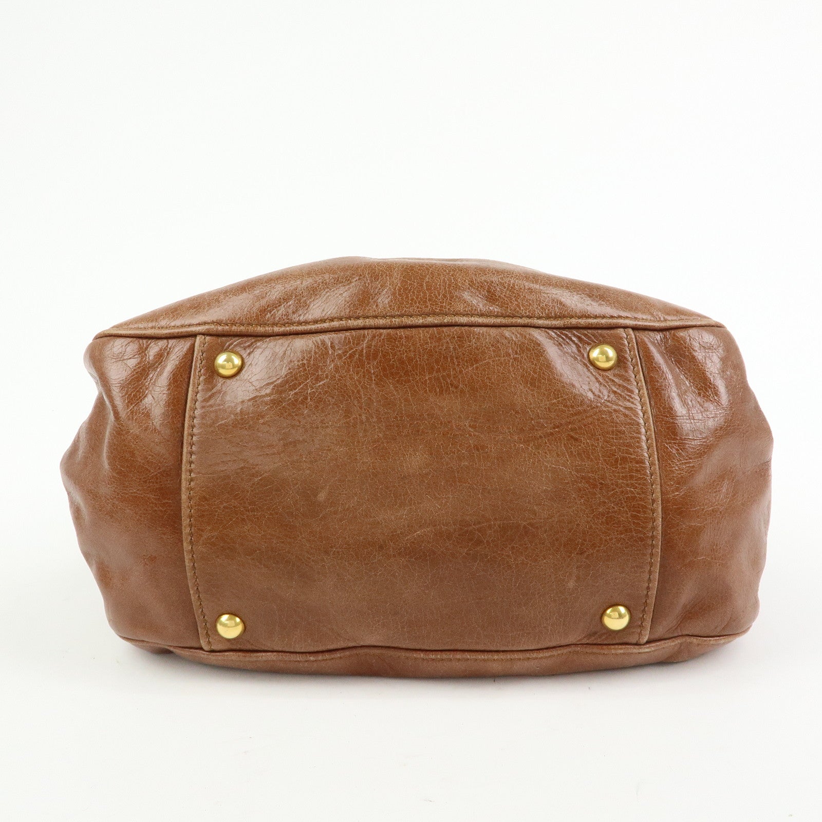 MIU MIU Leather 2Way Bag Hand Bag Shoulder Bag Side Ribbon Brown
