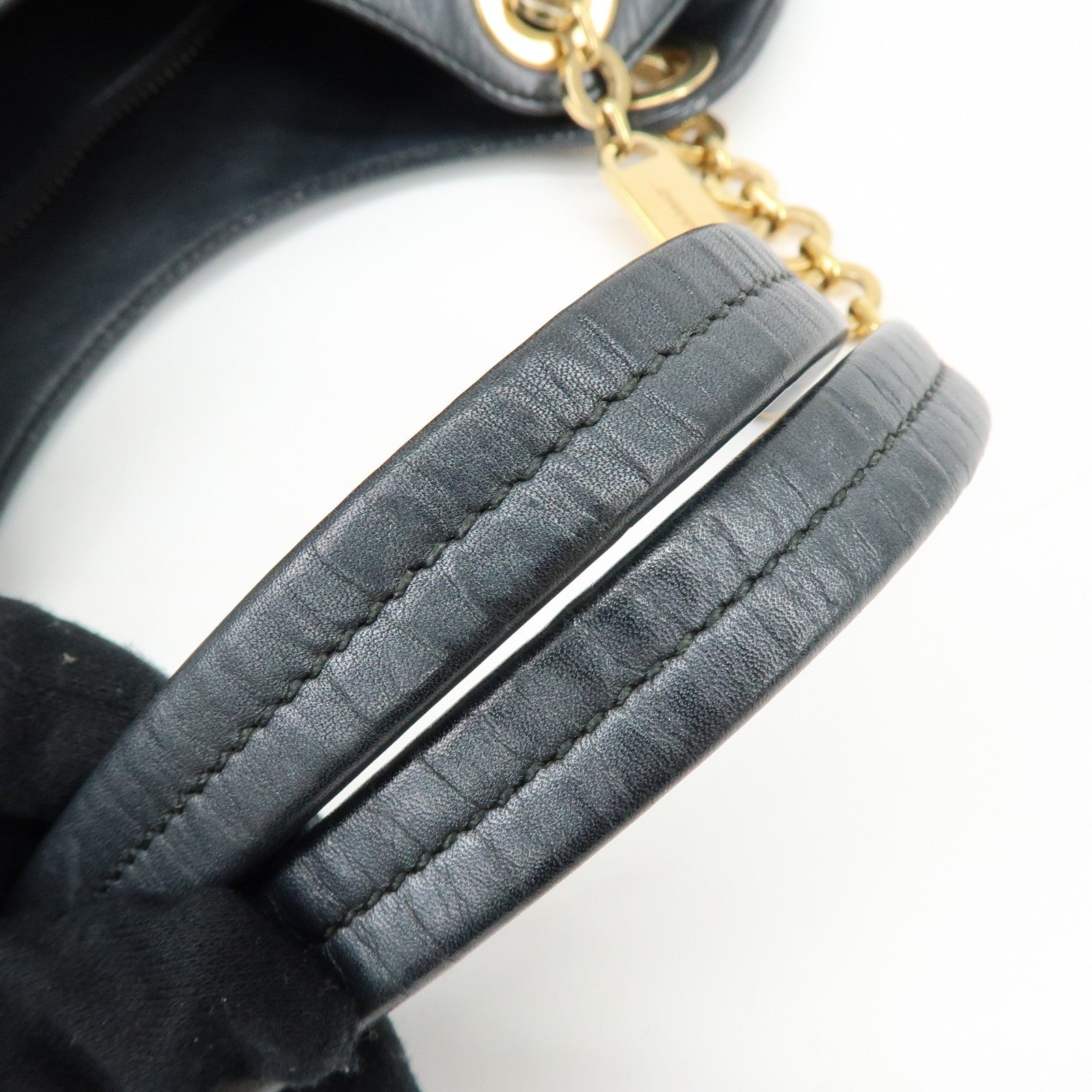 Ferragamo Gancini Leather Chain Tote Bag Shoulder Bag Black