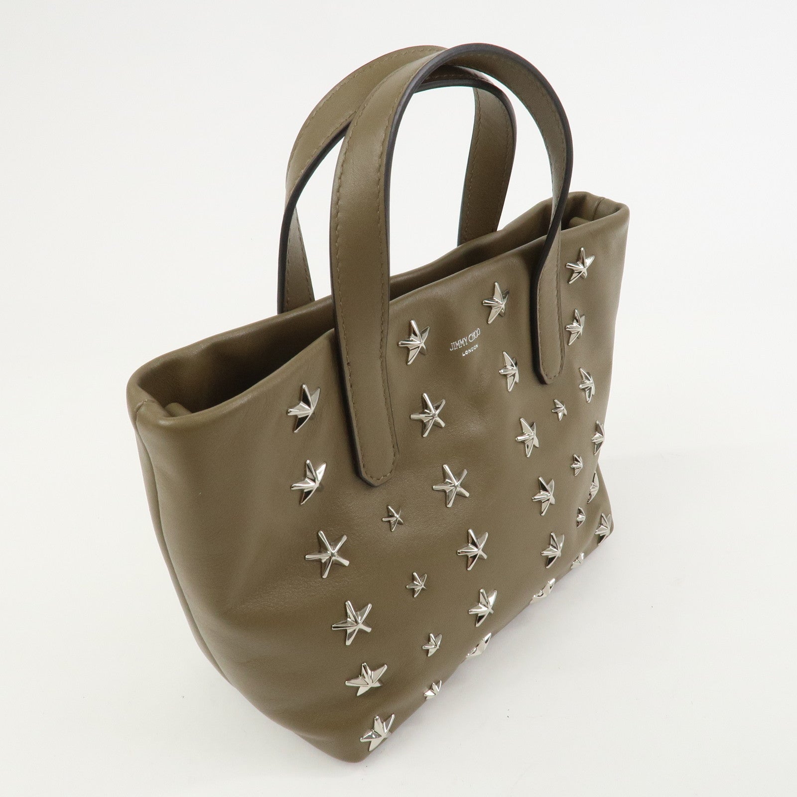 JIMMY CHOO Leather 2Way Bag Hand Bag Shoulder Bag Star Studs Brown