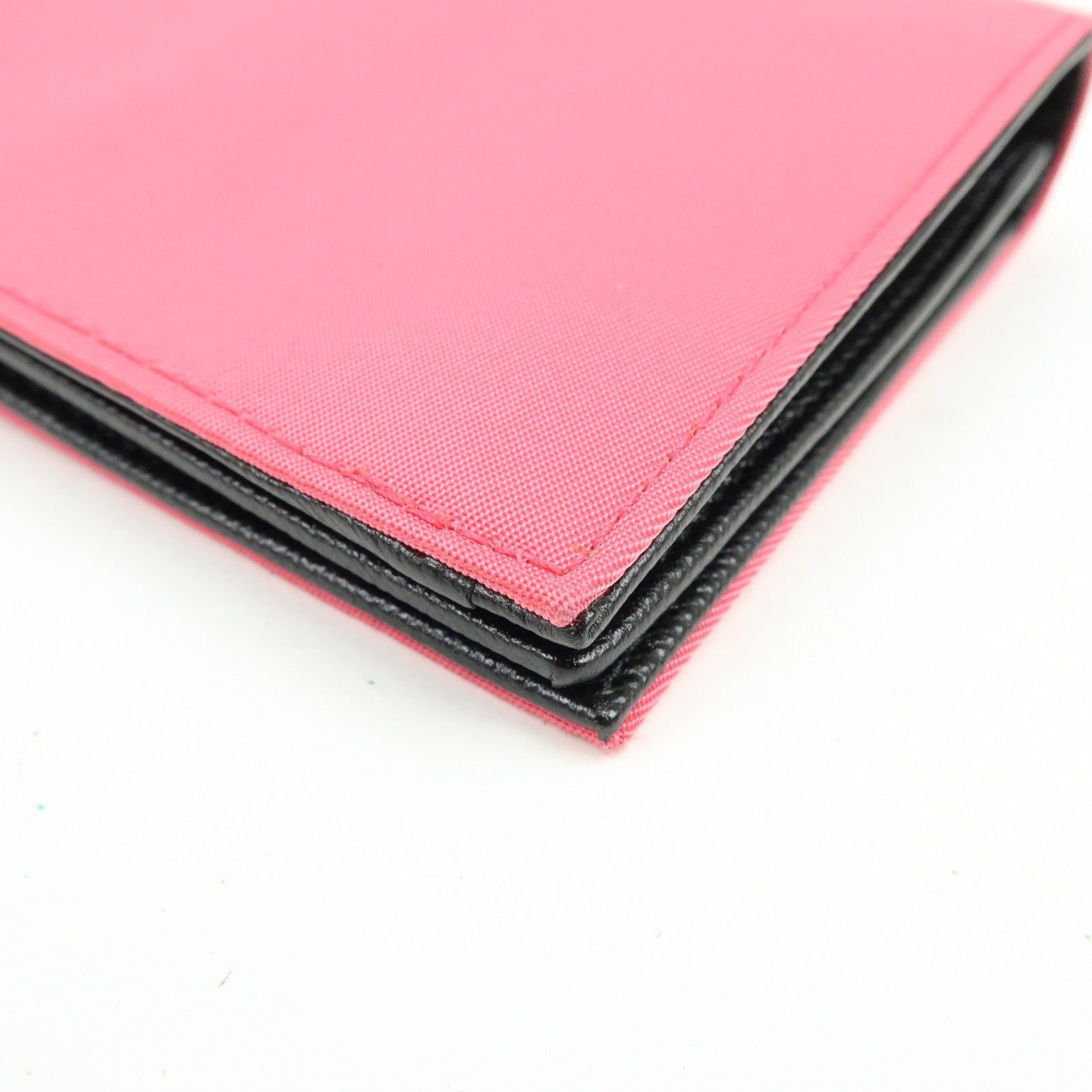 PRADA Triangle Logo Nylon Saffiano Leather Compact Wallet Pink M668