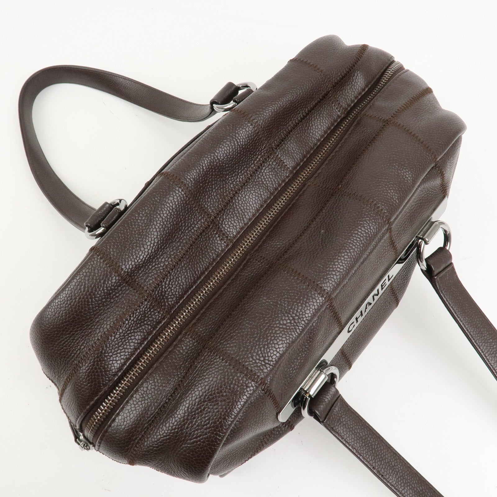 CHANEL Chocolate Bar Caviarskin Boston Bag Shoulder Bag Brown A26135