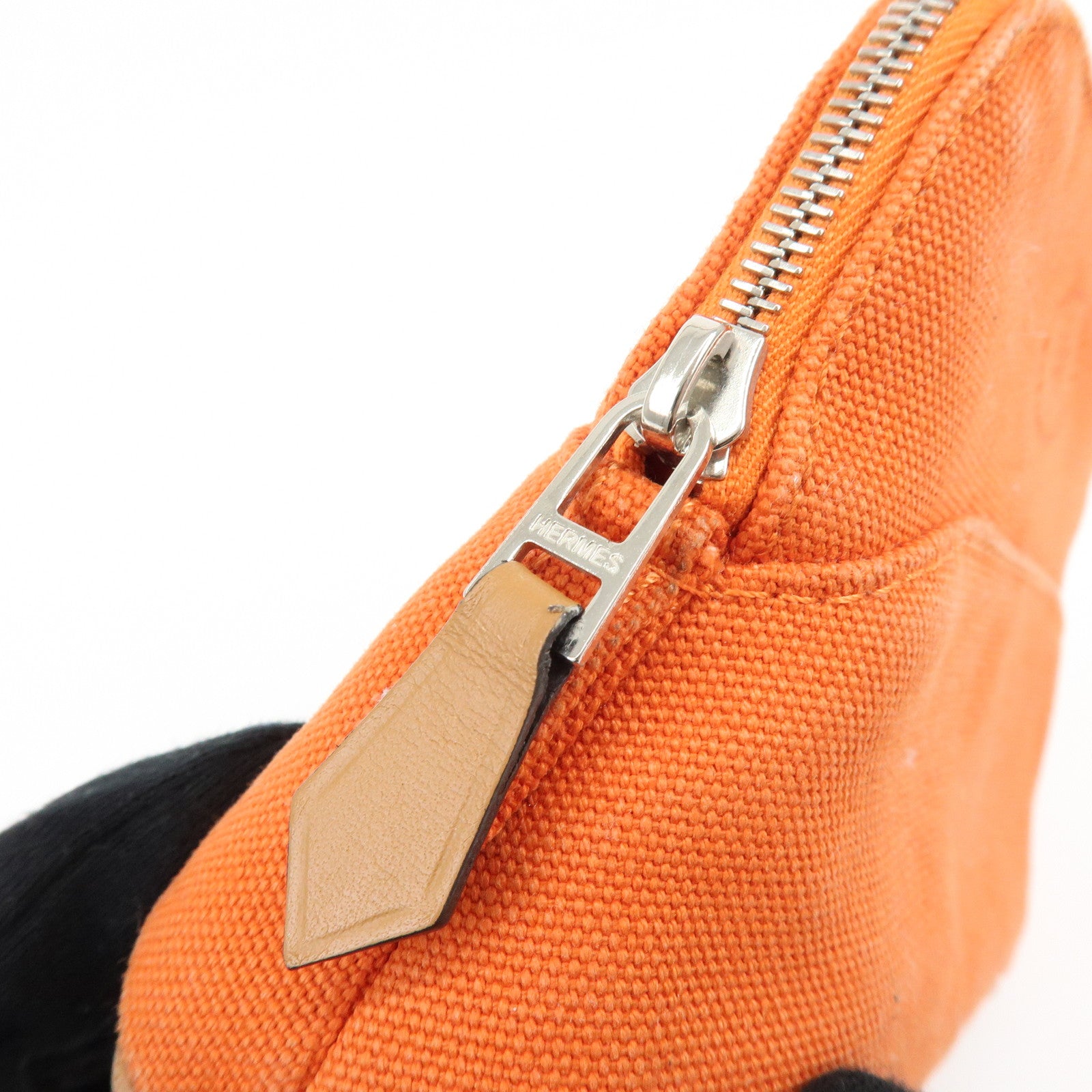 HERMES Bolide Mini Mini 16 Canvas Leather Cosmetic Pouch Orange