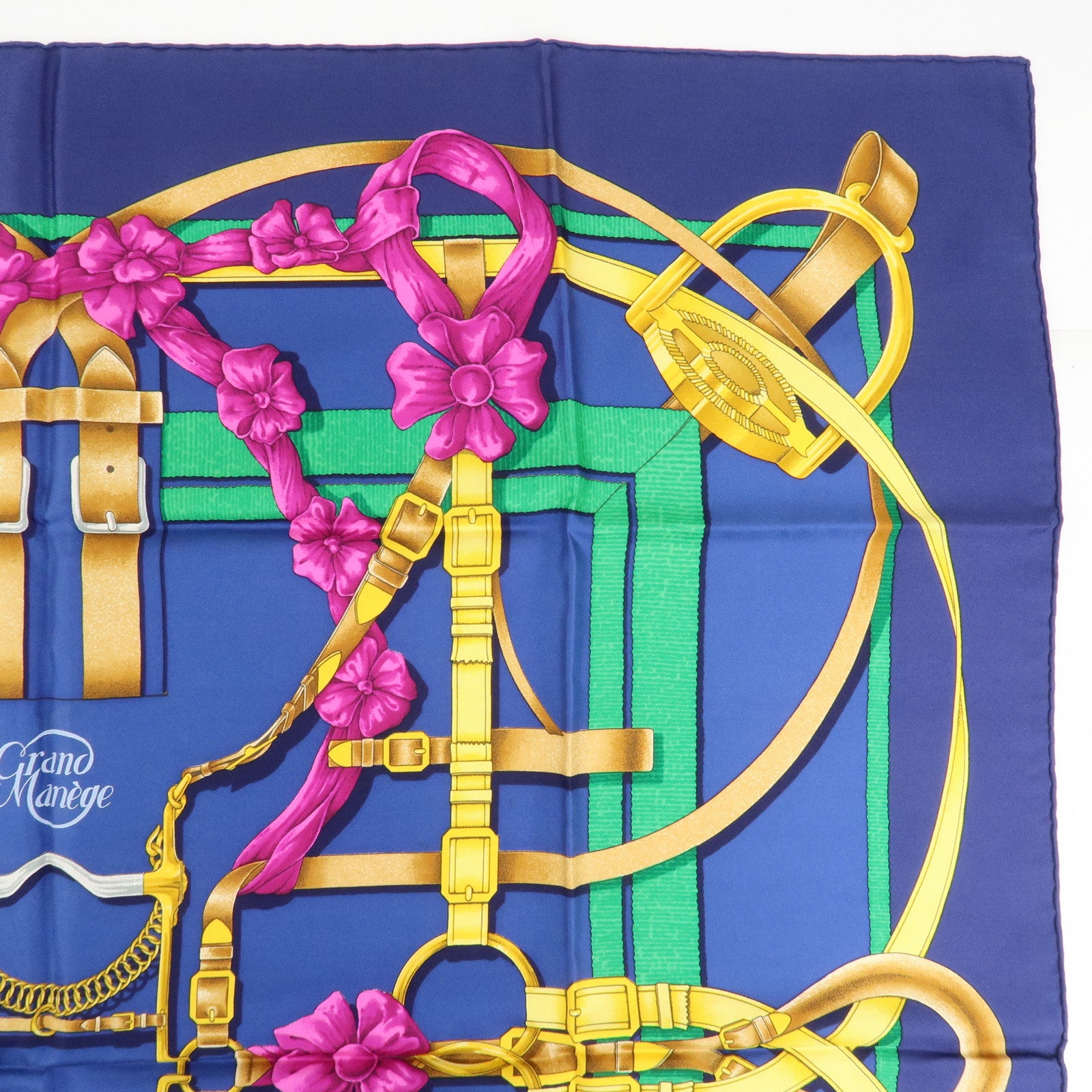 HERMES Carre 90 Silk 100% Blue Yellow Green Used