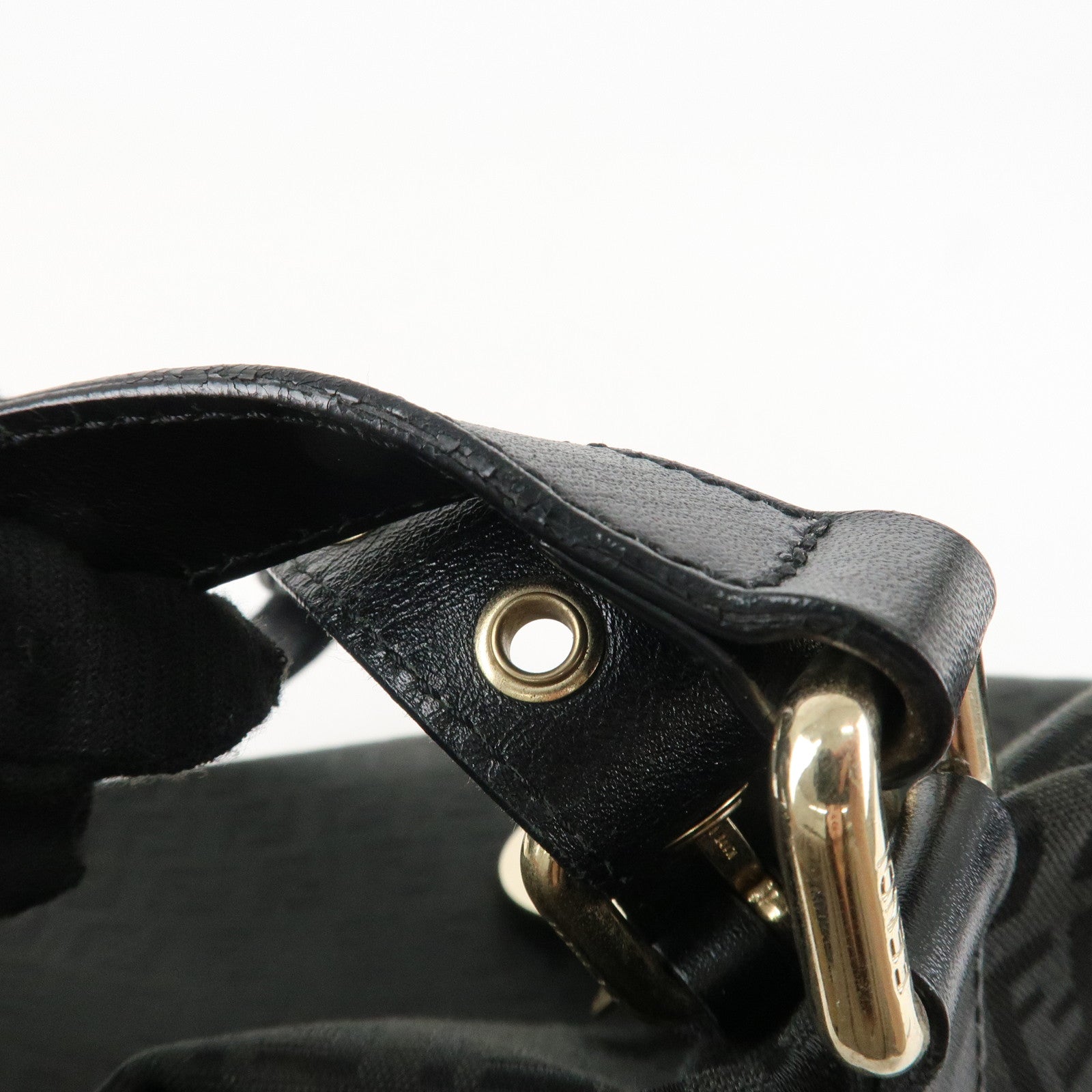 FENDI Zucchino Canvas Leather Tote Bag Shoulder Bag Black 8BH215 Used