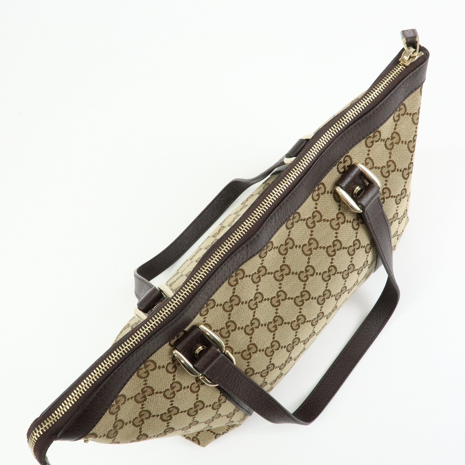 GUCCI Abbey GG Canvas Leather Tote Bag Hand Bag Beige Brown 141470