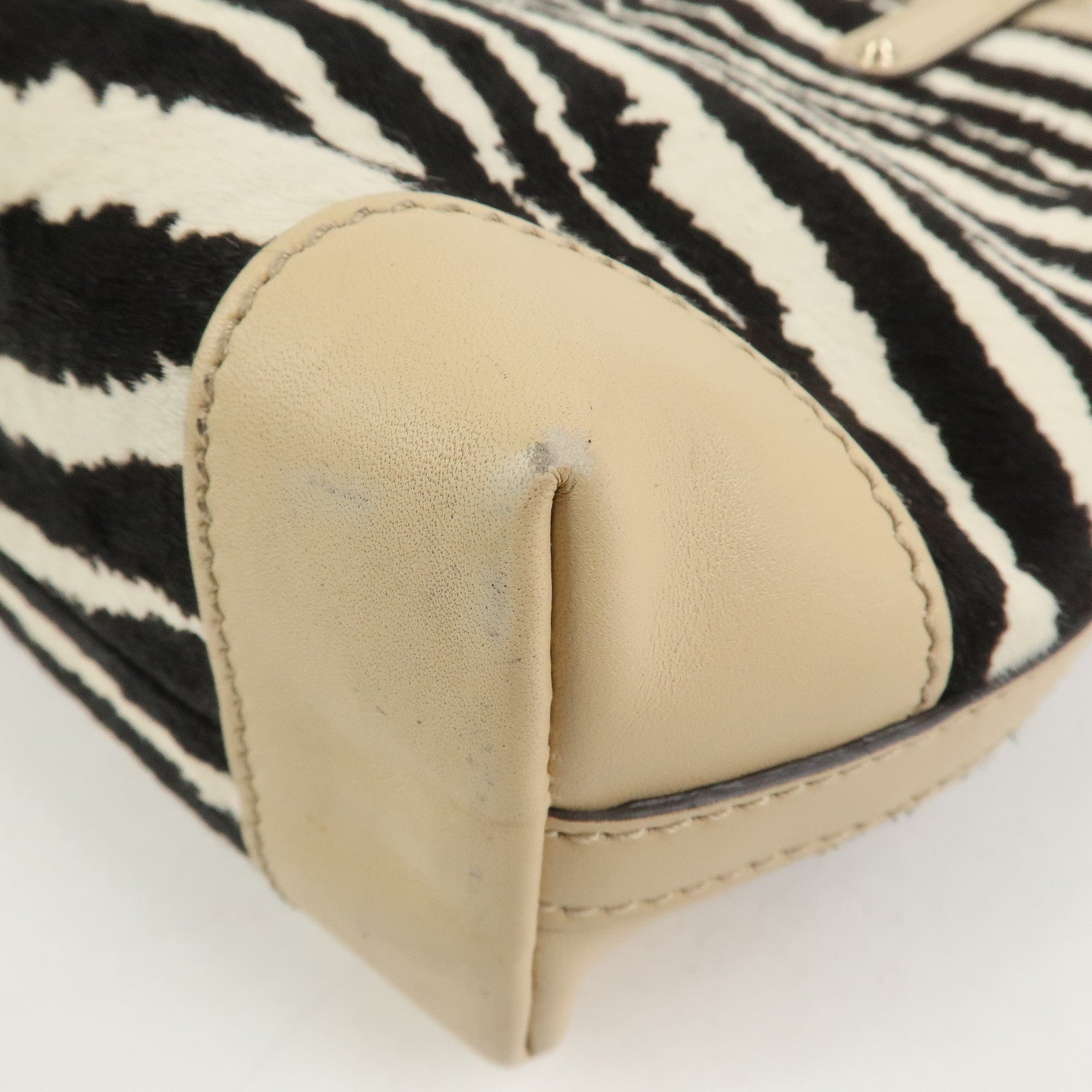 GUCCI Pony Hair Leather Shoulder Bag Hand Bag Beige Black 269878