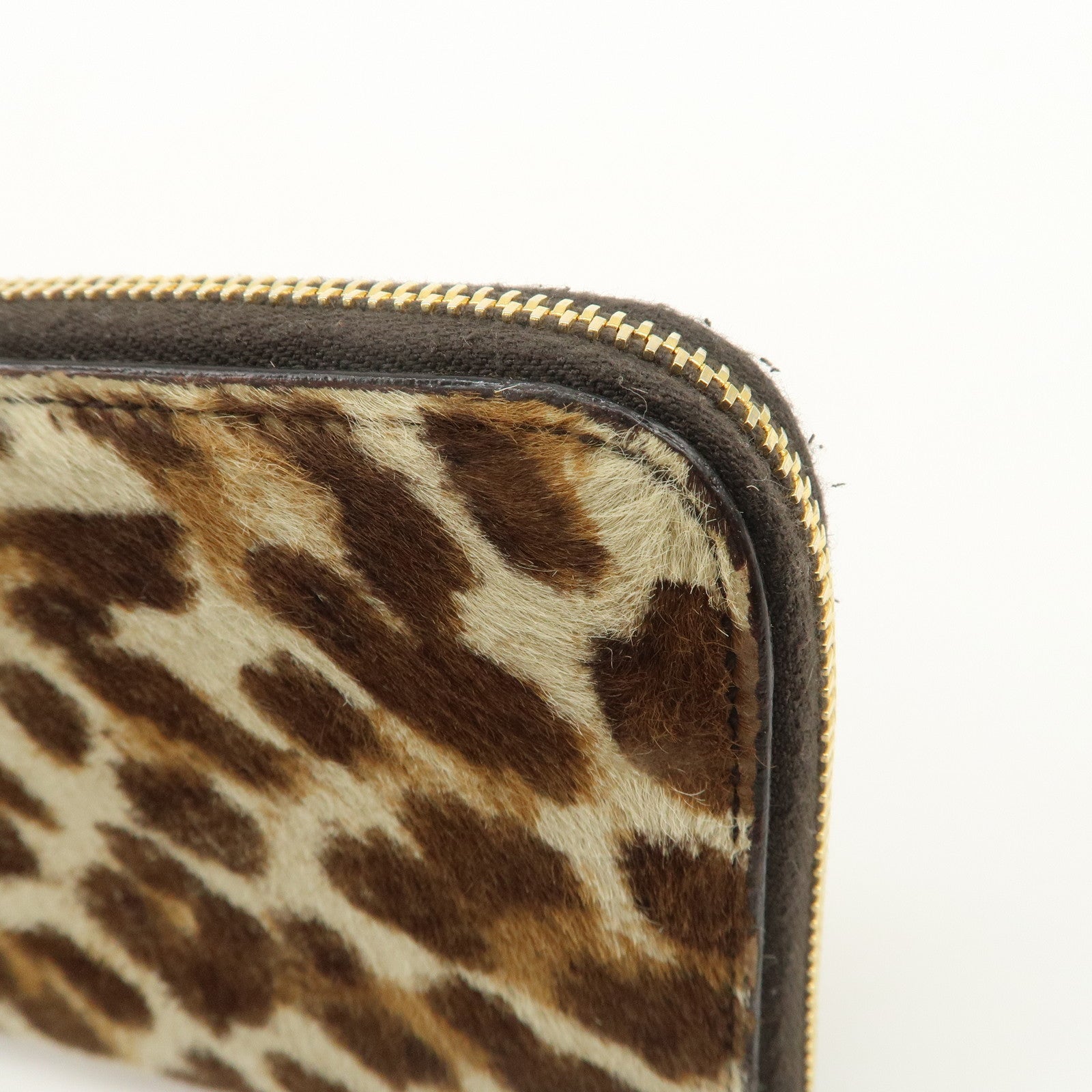 PRADA Unborn Calf Leather Round Zippy Wallet Beige Brown 1M0506