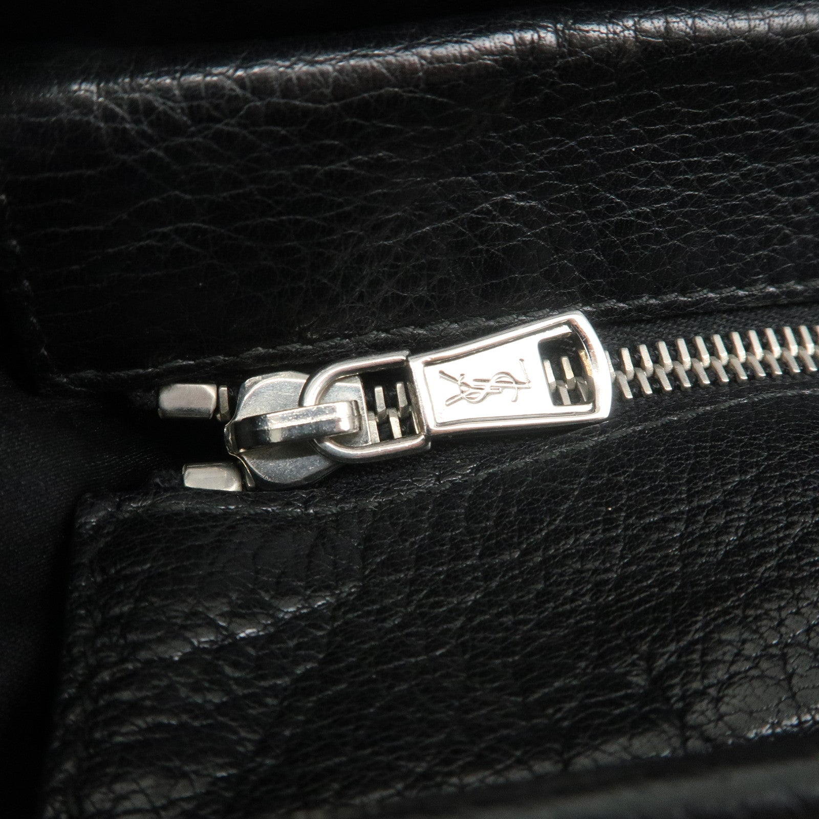 SAINT LAURENT PARIS Leather Canvas Tote Bag Hand Bag Shoulder Bag