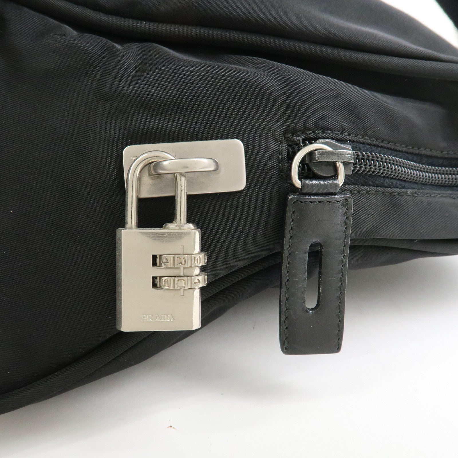 PRADA Triangle Logo Nylon Leather Shoulder Bag Hand Bag Black