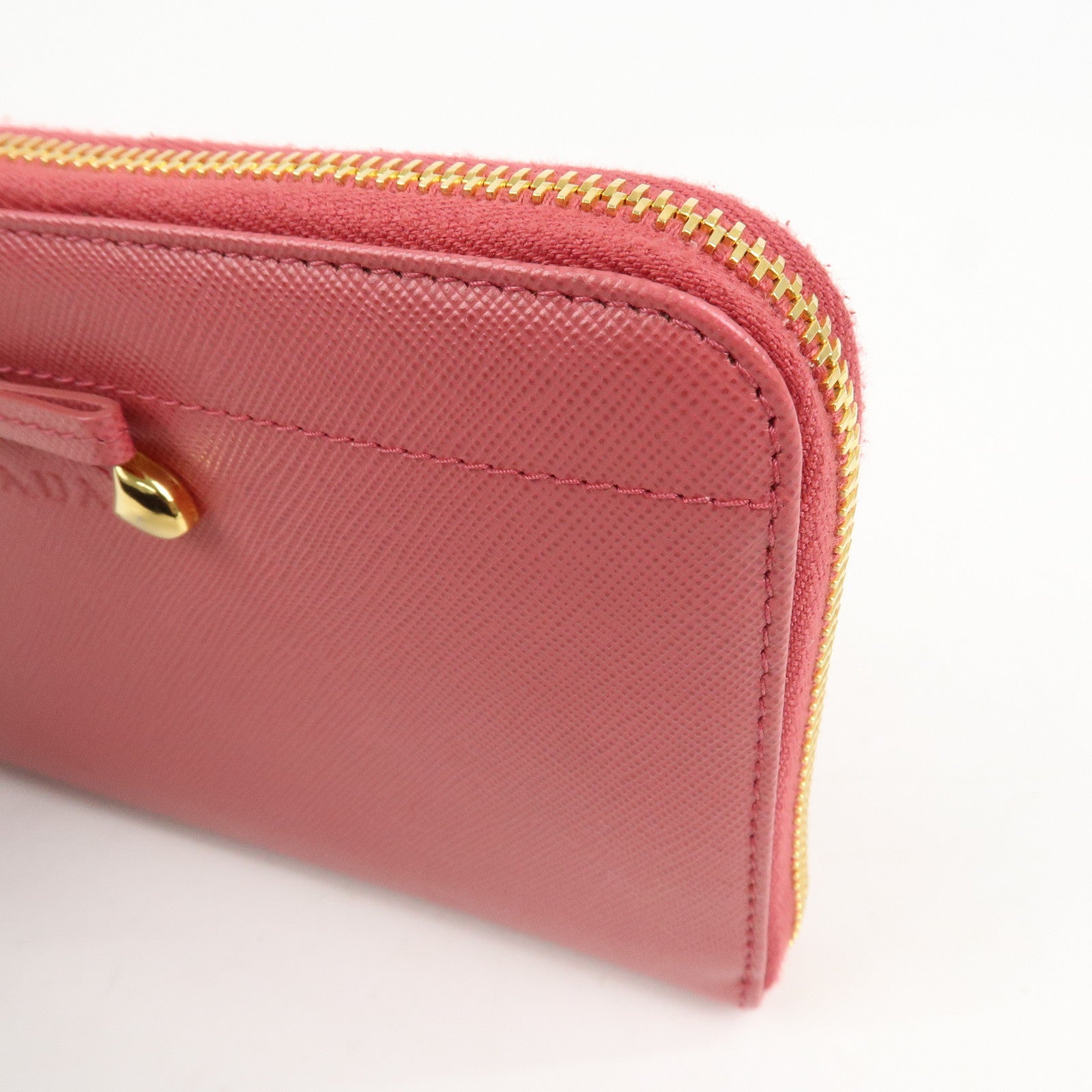 PRADA Logo Saffiano Leather Zippy Long Wallet Pink 1M0506