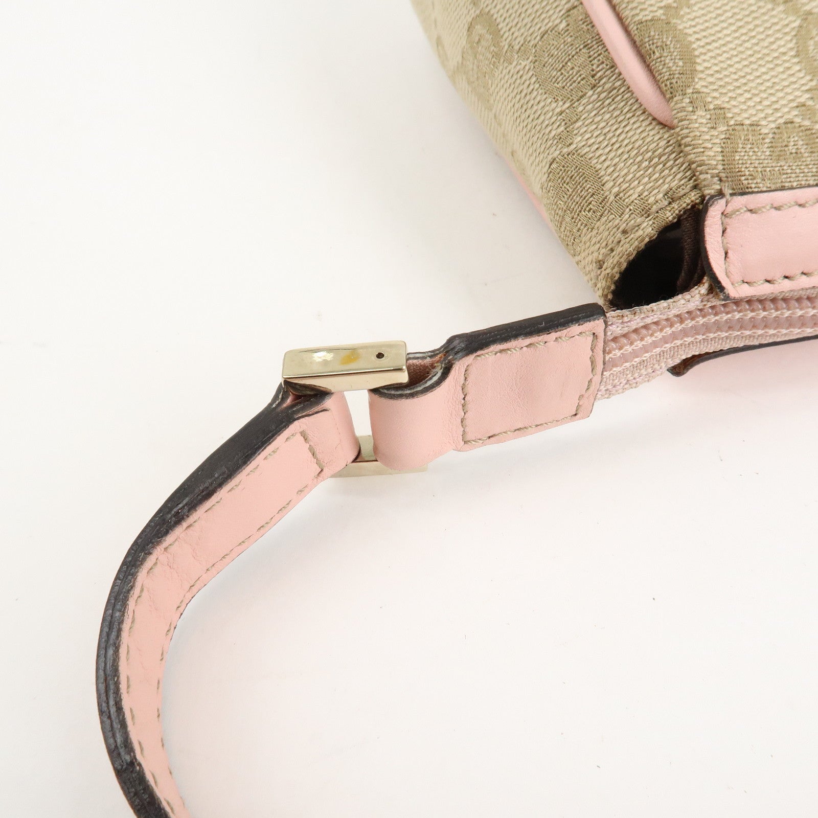 GUCCI Abbey GG Canvas Leather Hand Bag Pouch Pink Beige 145750 Used